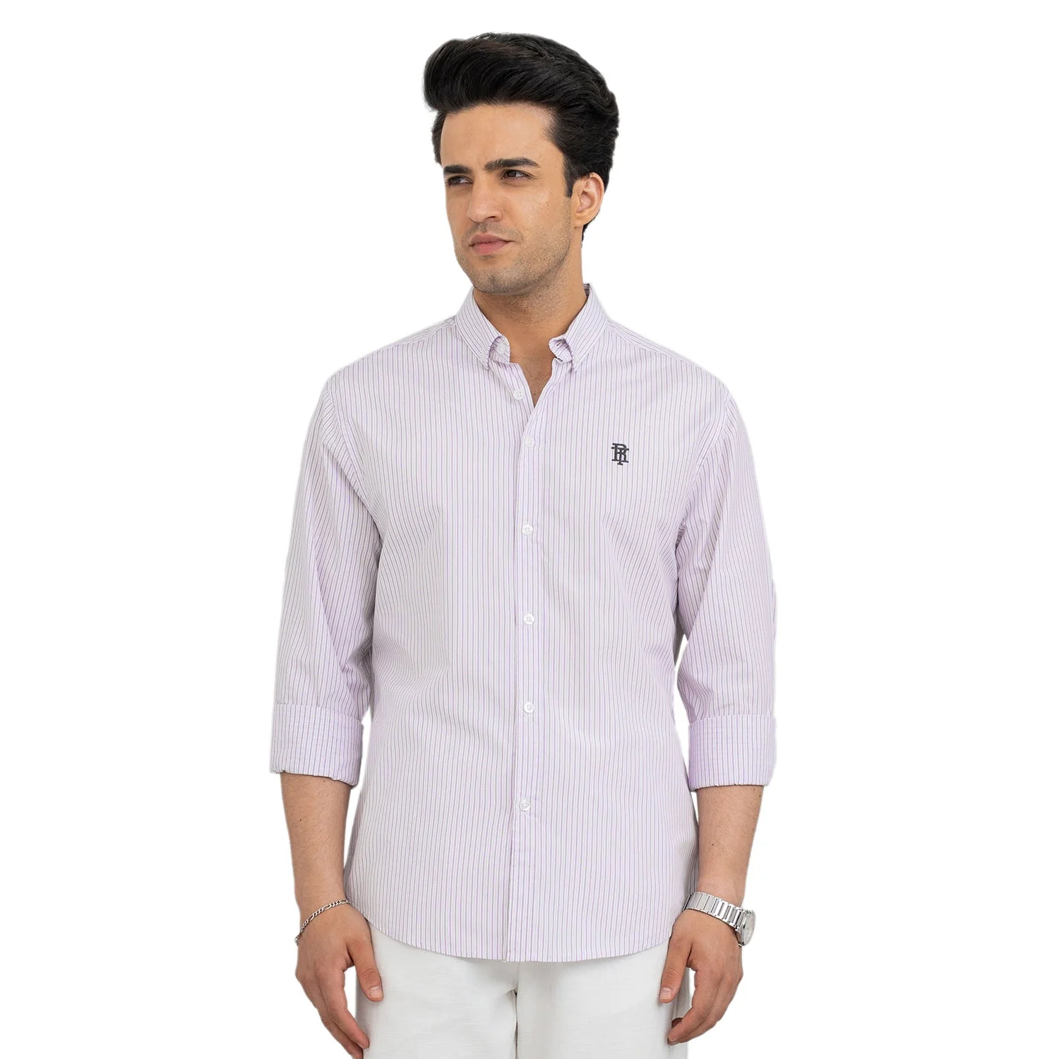 Shirts for Men in Light Purple | Striped Full Sleeve Shirt - Image 2