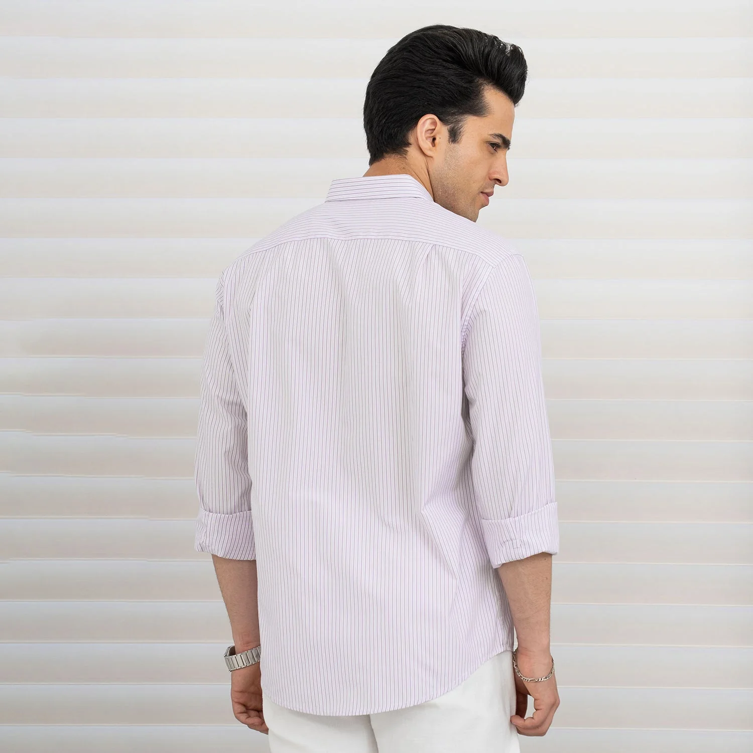 Shirts for Men in Light Purple | Striped Full Sleeve Shirt - Image 3