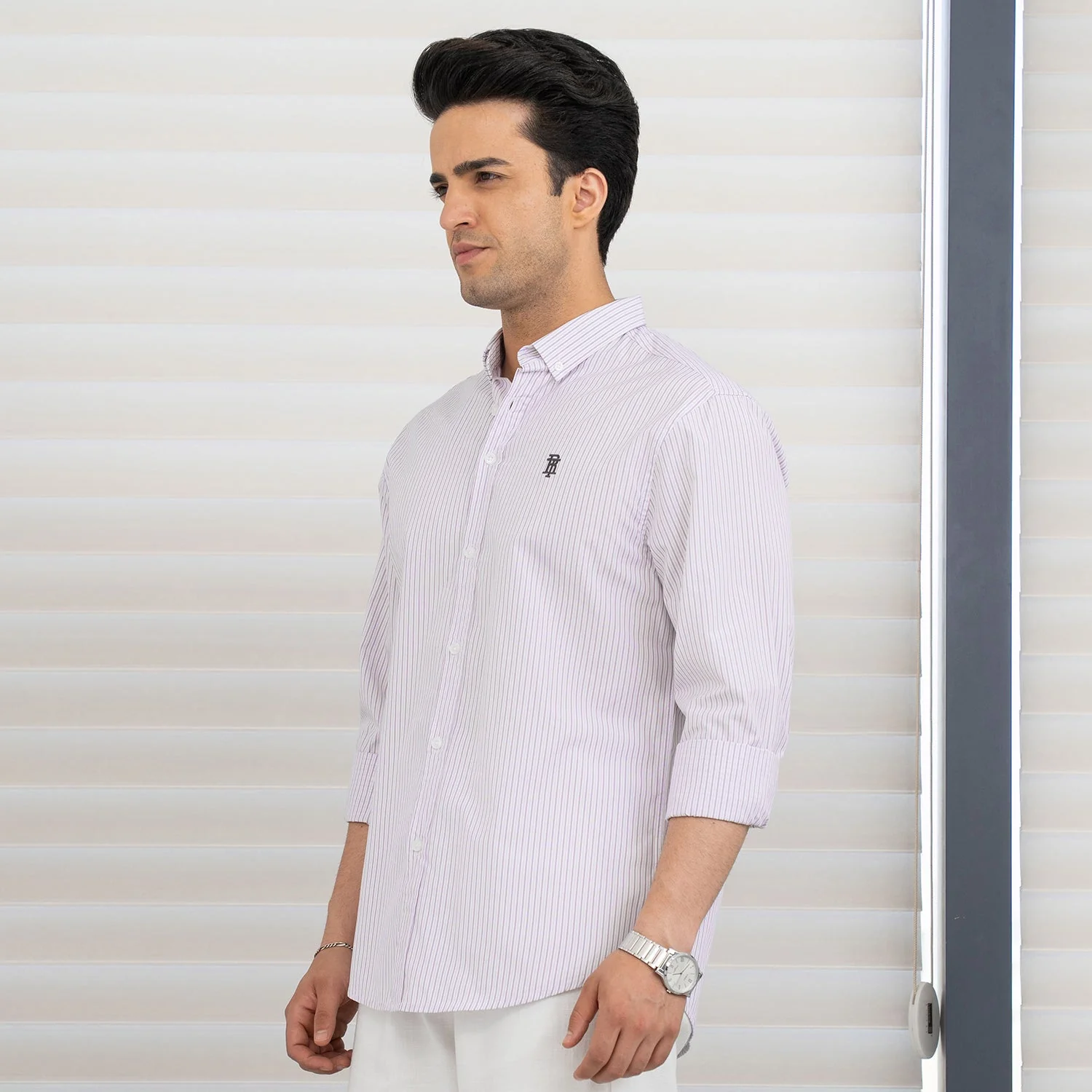 Shirts for Men in Light Purple | Striped Full Sleeve Shirt - Image 5