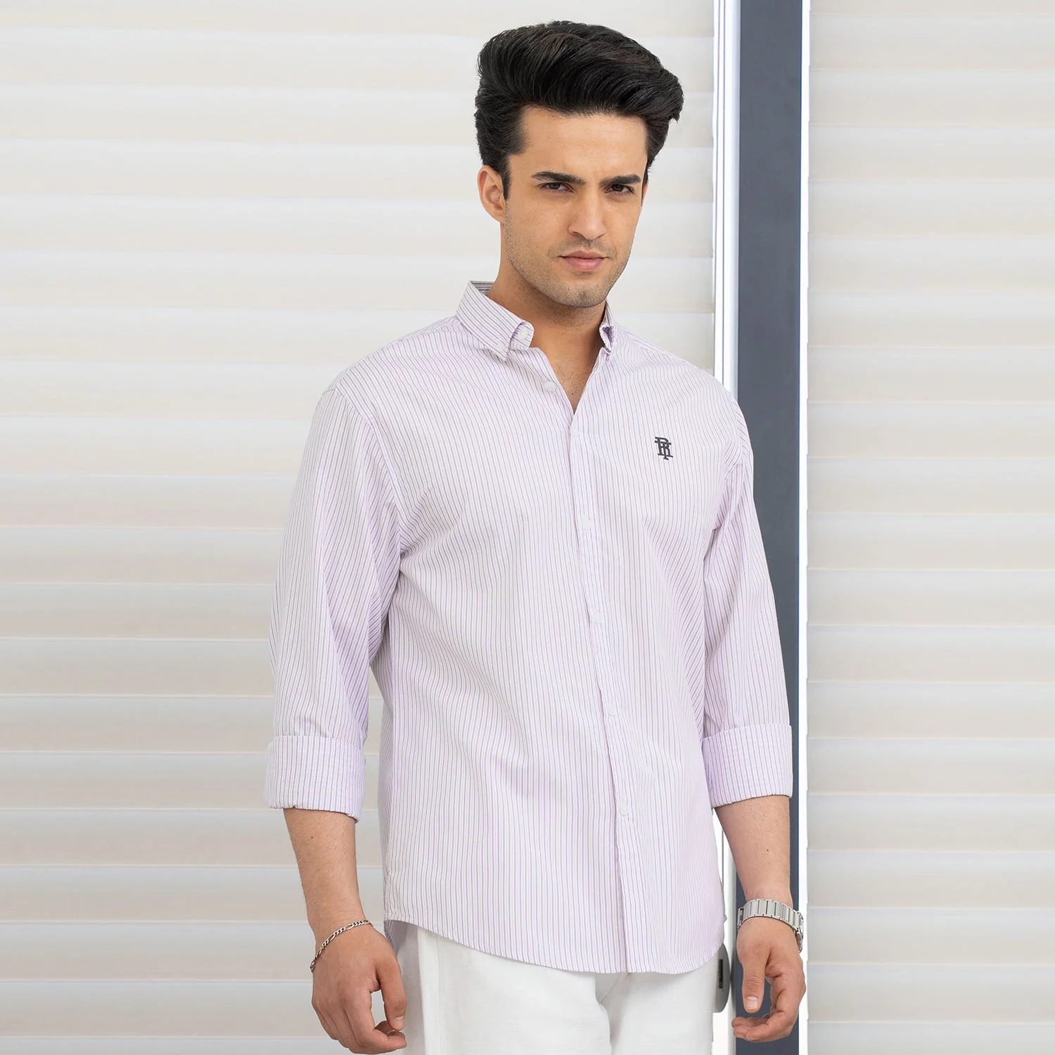 Shirts for Men in Light Purple | Striped Full Sleeve Shirt - Image 6