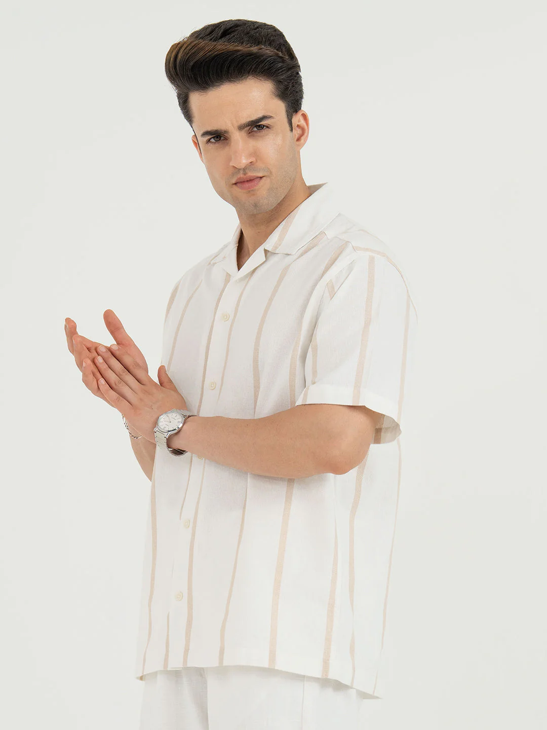 Shirts for Men in Off White | Striped Half Sleeve Casual Shirt - Image 2