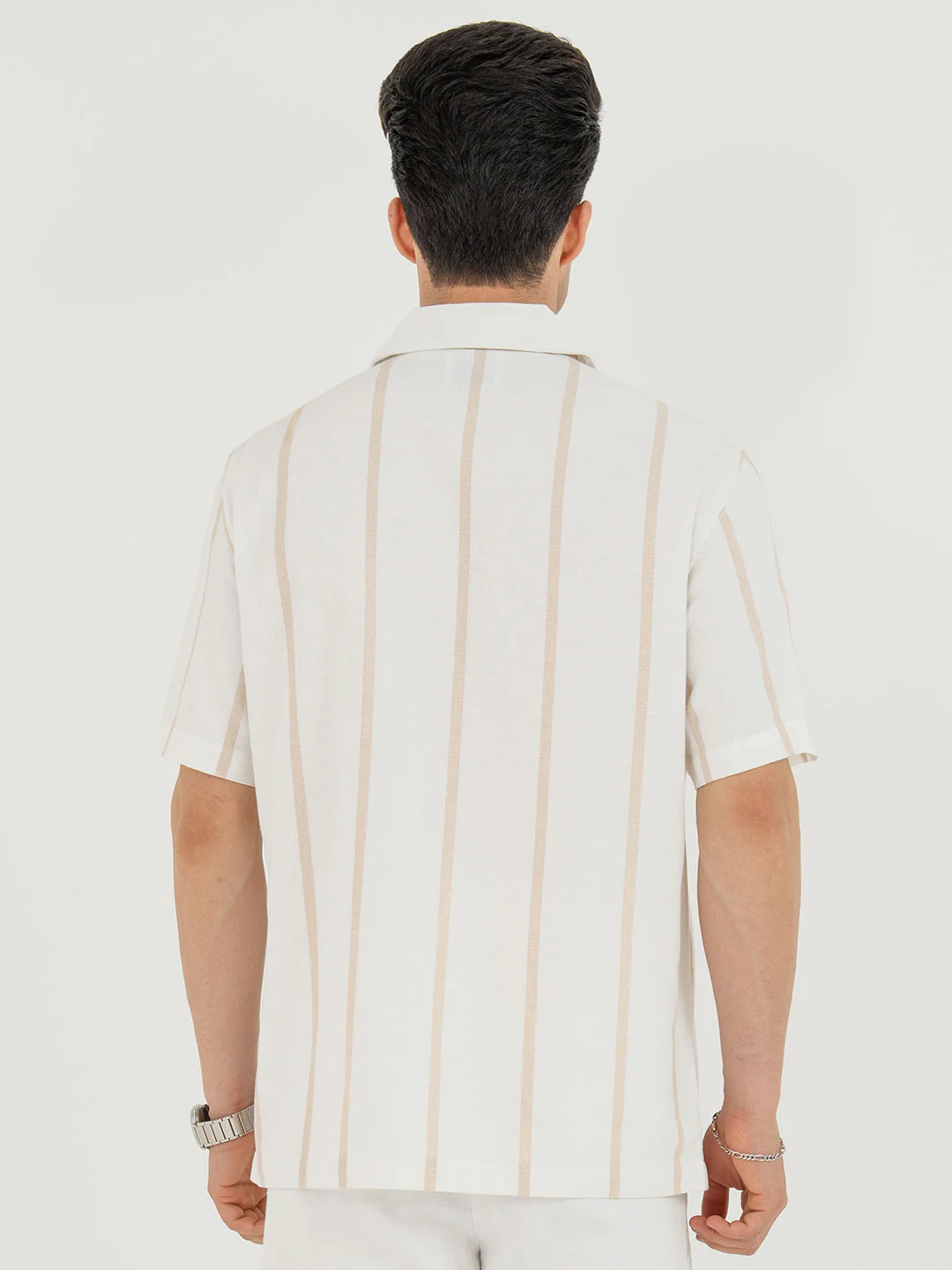 Shirts for Men in Off White | Striped Half Sleeve Casual Shirt - Image 3