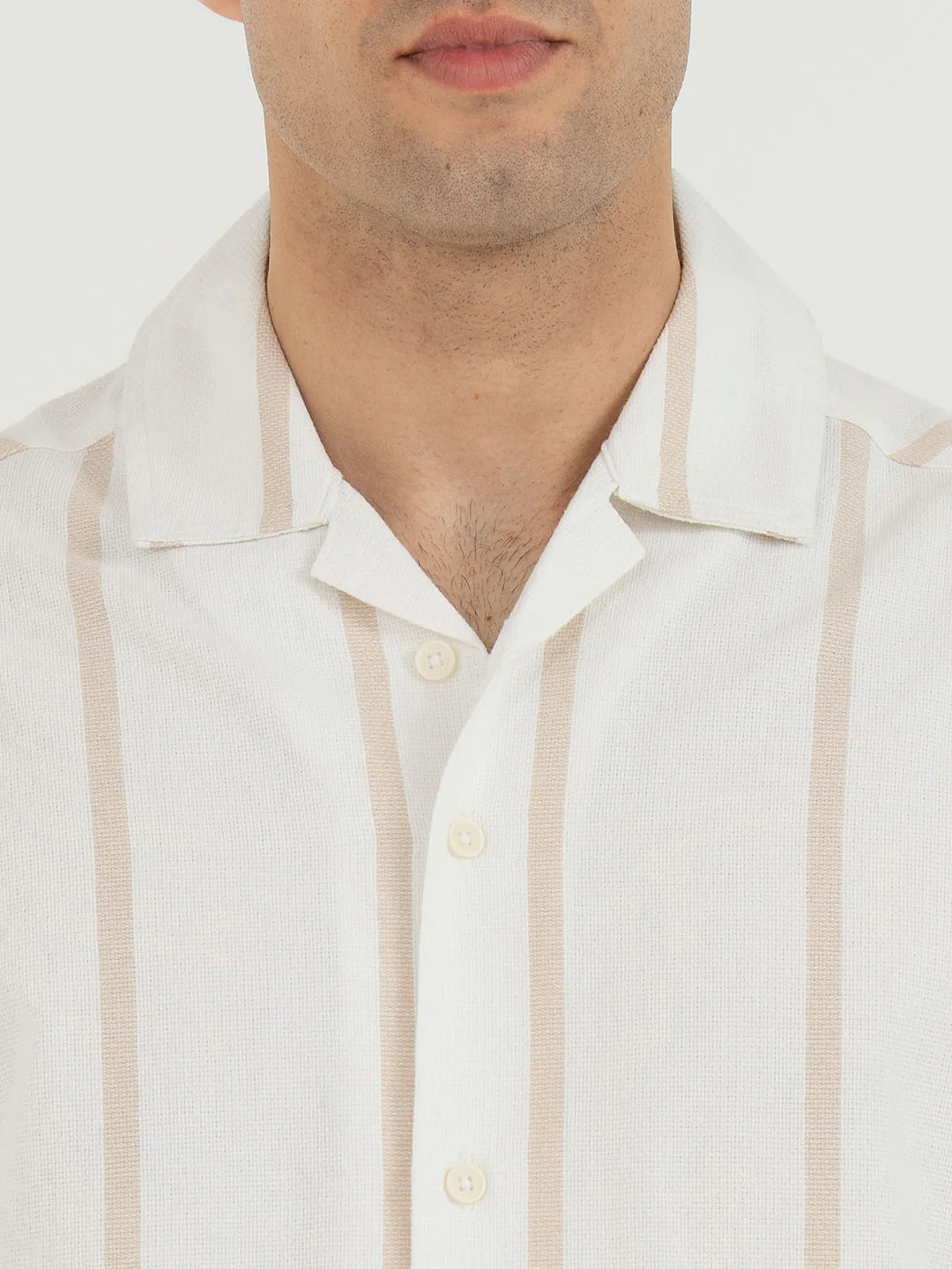 Shirts for Men in Off White | Striped Half Sleeve Casual Shirt - Image 4