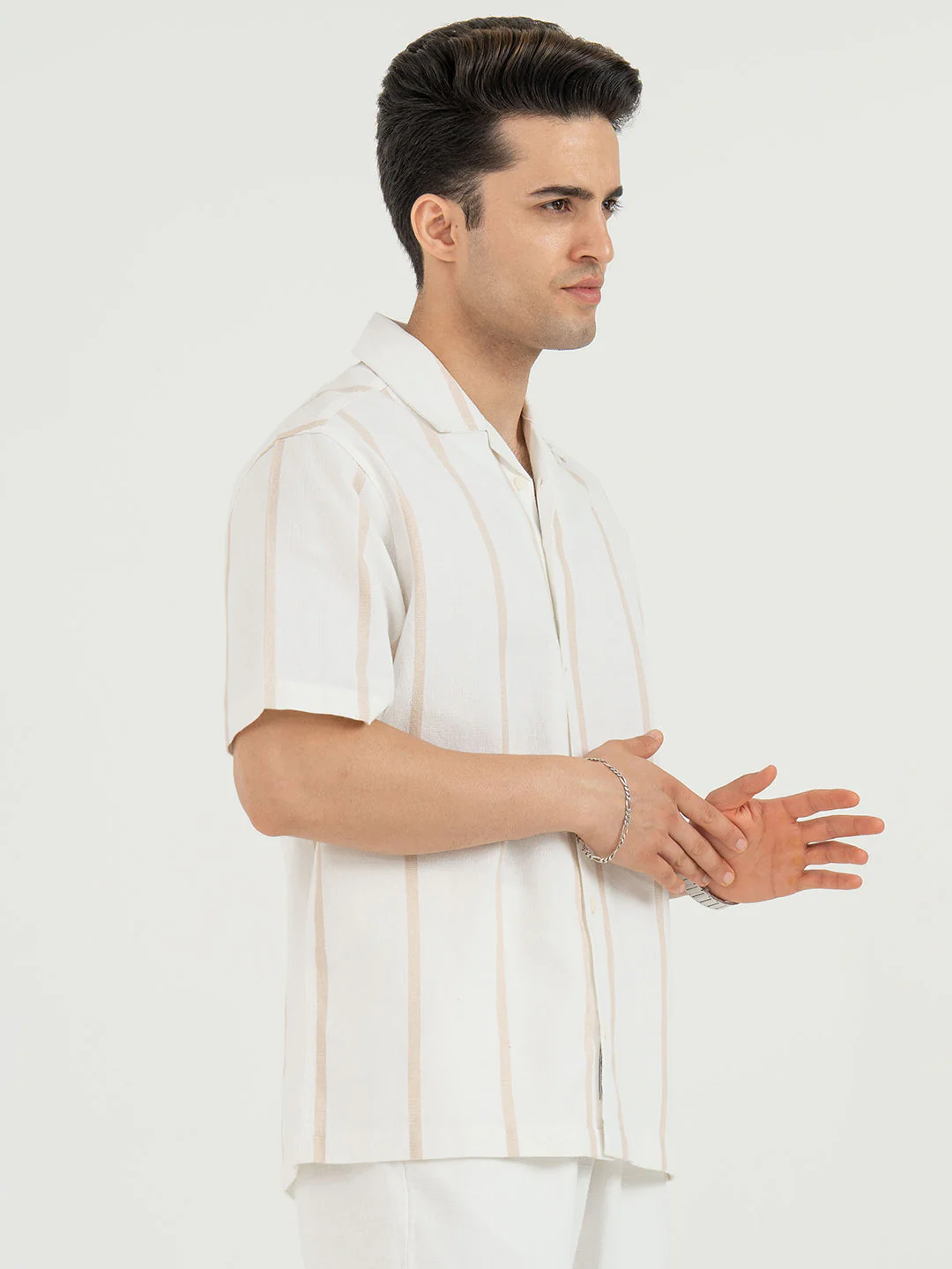 Shirts for Men in Off White | Striped Half Sleeve Casual Shirt - Image 6