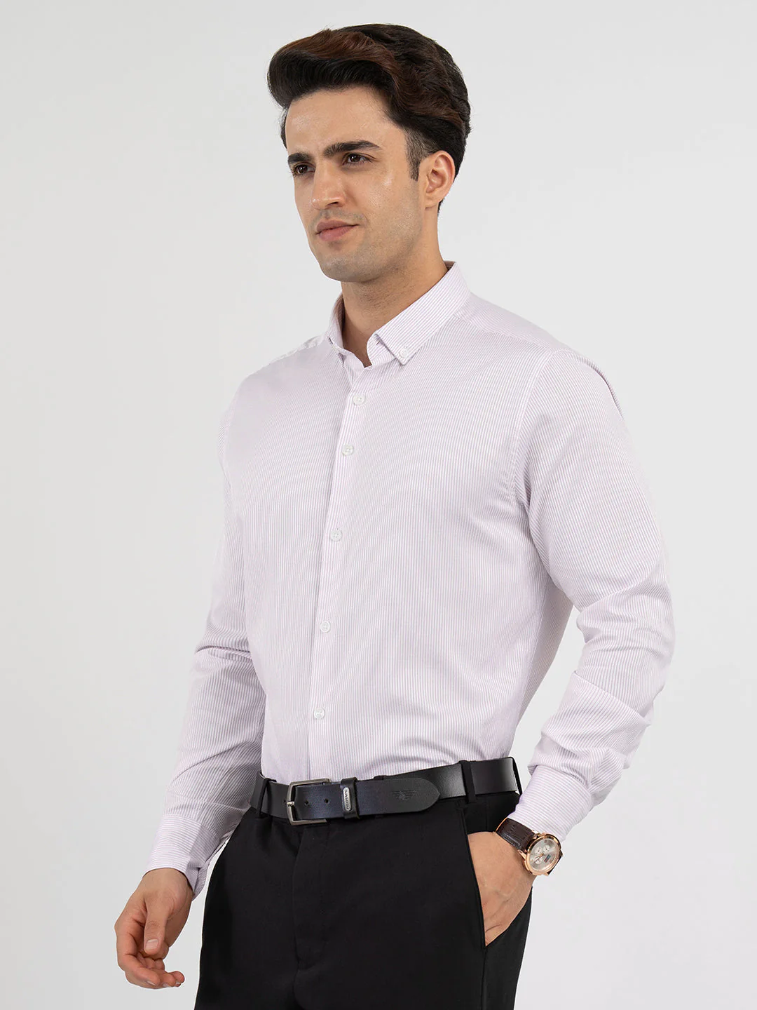 Shirts for Men in Purple | Dobby Stripe Full Sleeve Shirt - Image 2
