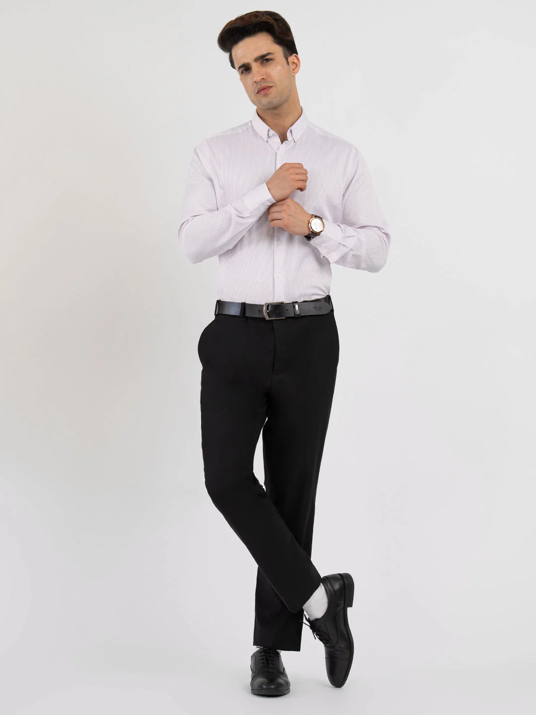 Shirts for Men in Purple | Dobby Stripe Full Sleeve Shirt - Image 5