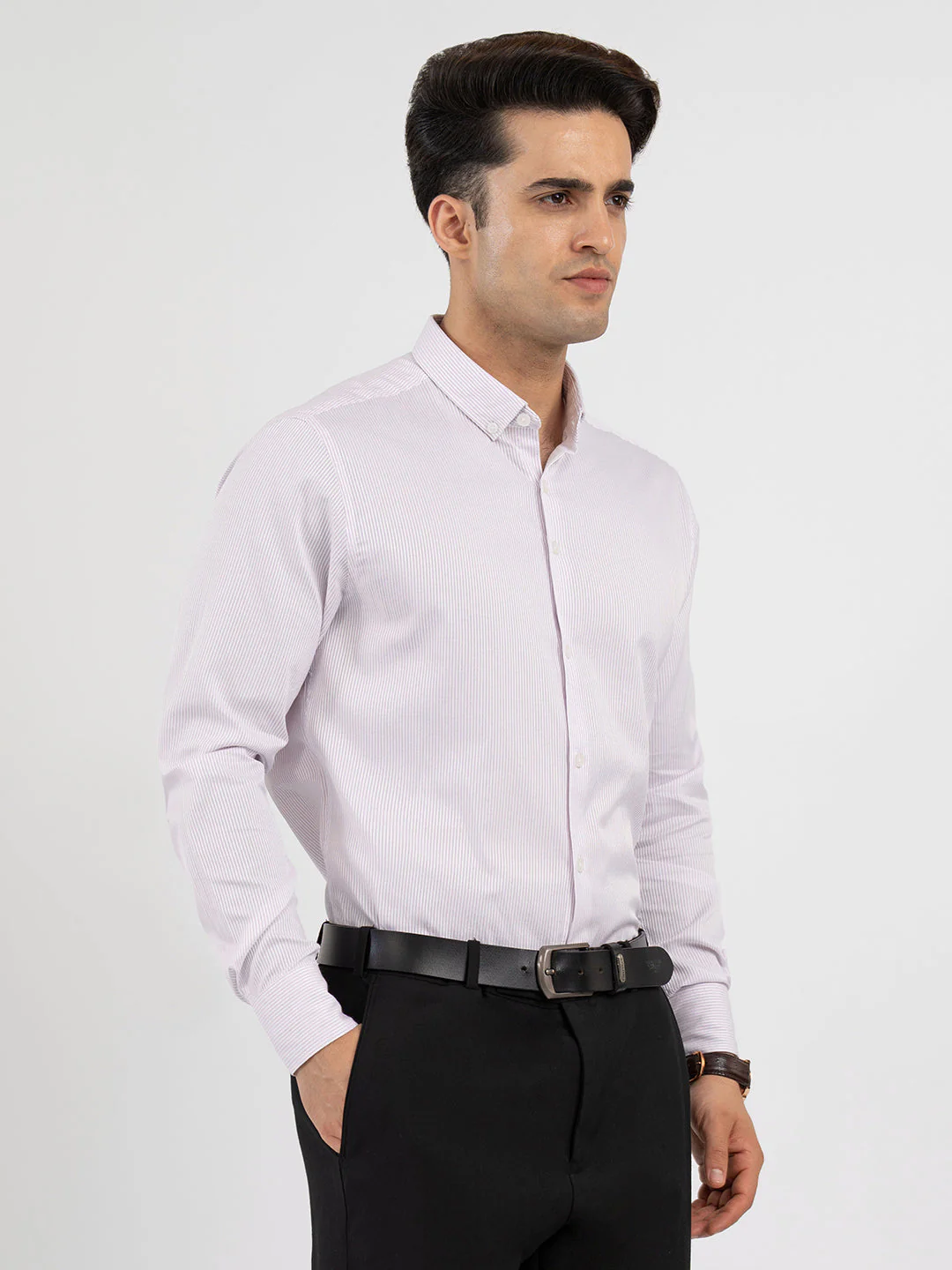 Shirts for Men in Purple | Dobby Stripe Full Sleeve Shirt - Image 6