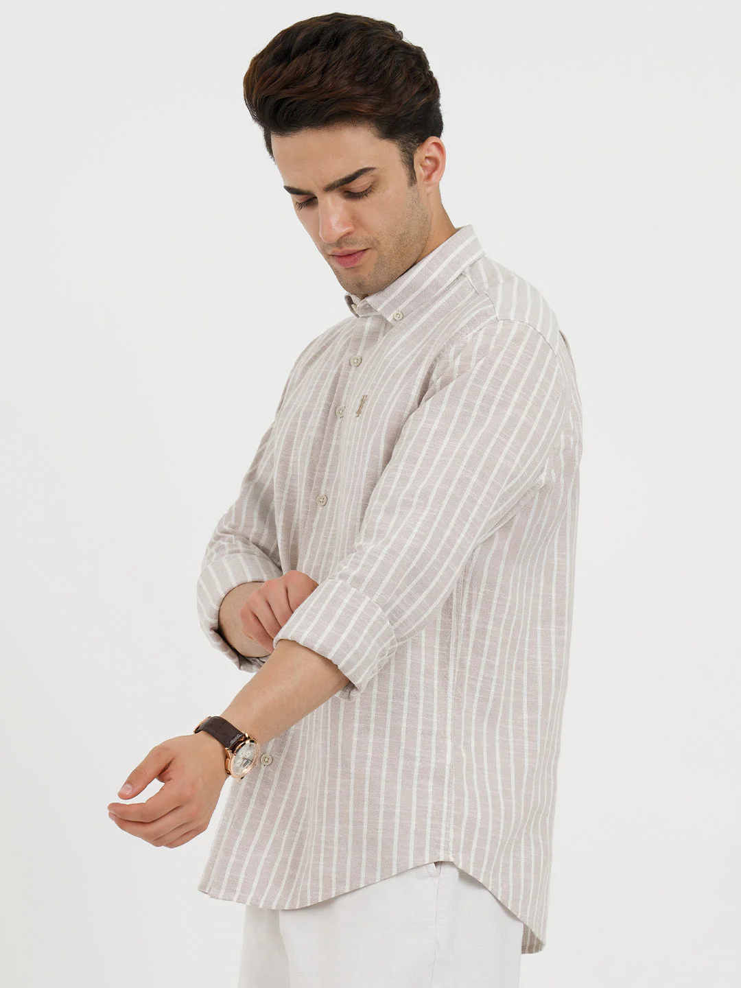 Shirts for Men in Sand | Striped Casual Shirt - Image 2