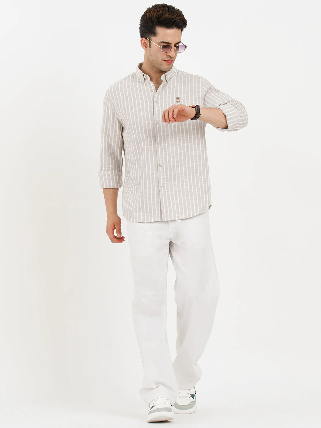 Shirts for Men in Sand | Striped Casual Shirt - Image 5