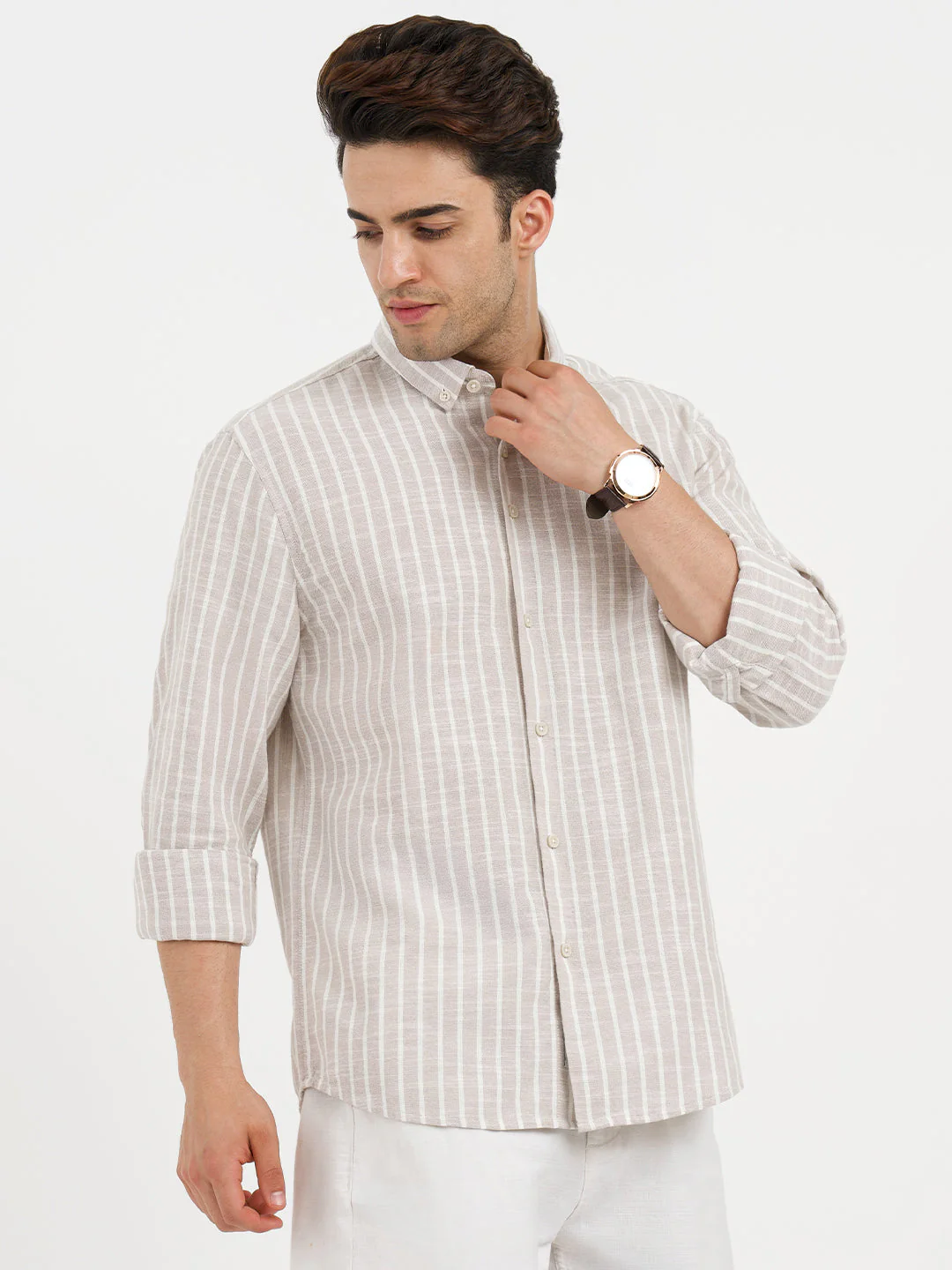Shirts for Men in Sand | Striped Casual Shirt - Image 6
