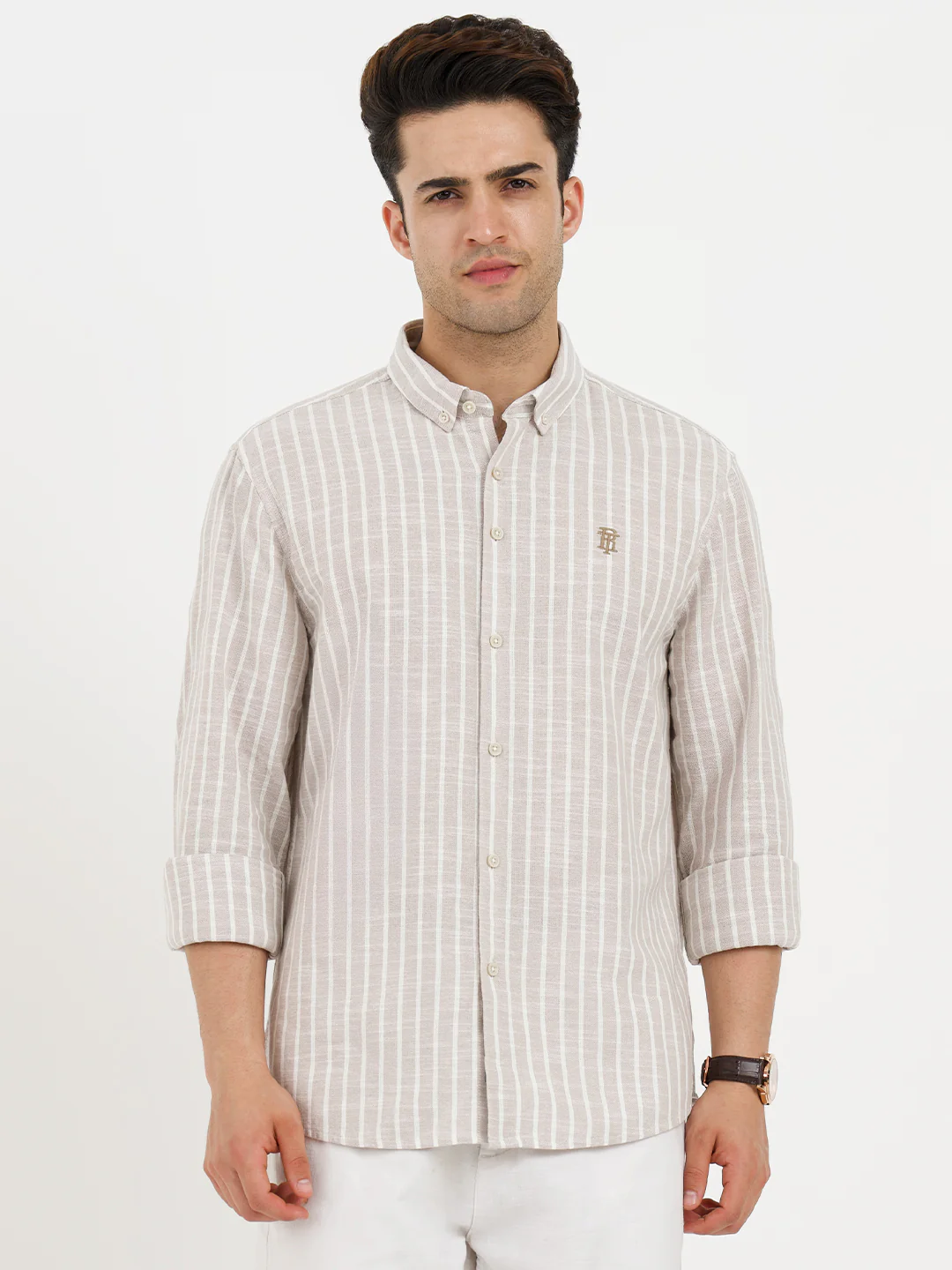 Shirts for Men in Sand | Striped Casual Shirt - Image 7