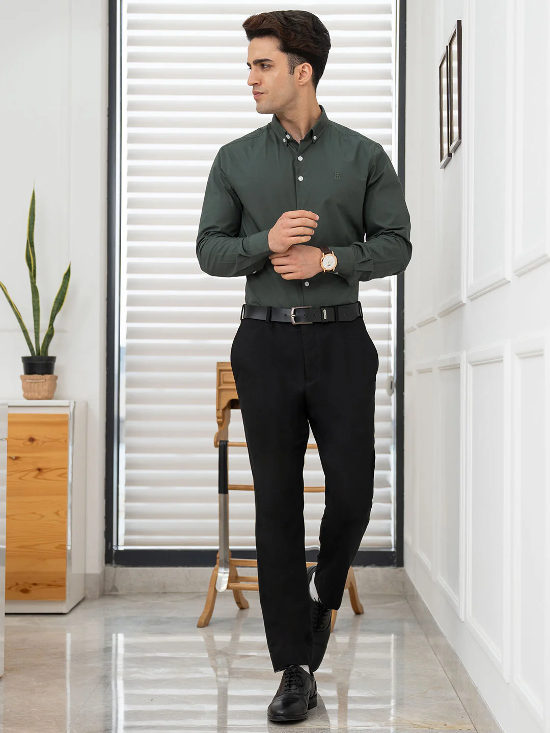Shirts for Men in Slate Olive | Solid Full Sleeve Casual Shirt - Image 5
