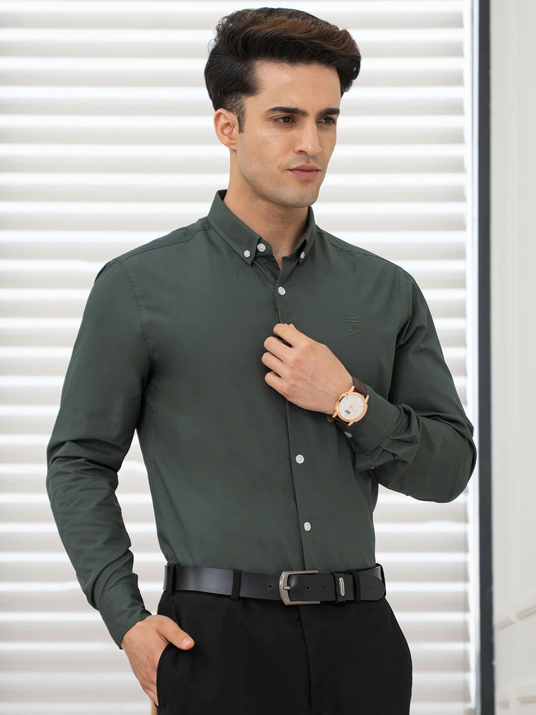 Shirts for Men in Slate Olive | Solid Full Sleeve Casual Shirt - Image 6