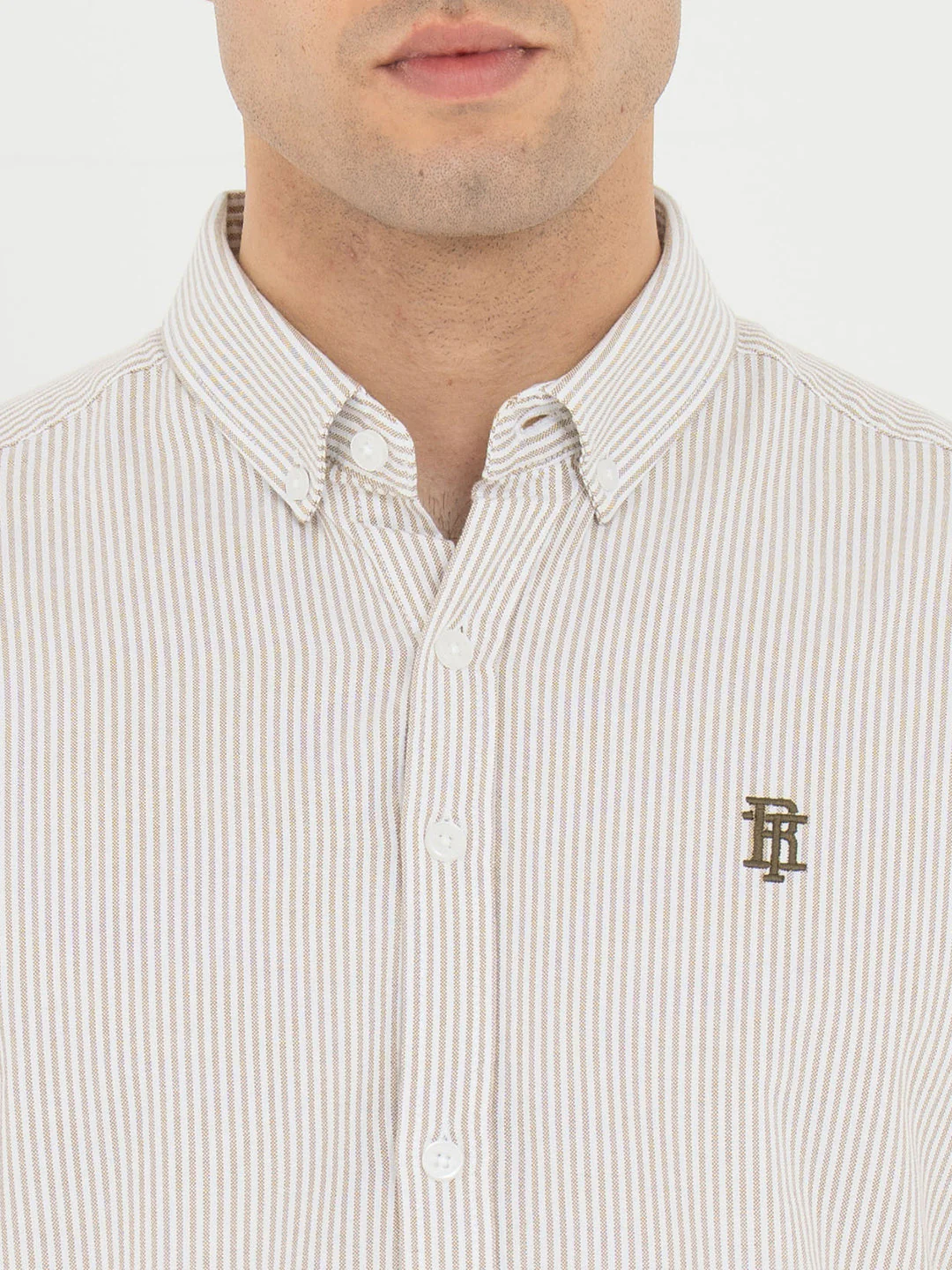 Shirts for Men in Tan | Striped Oxford Full Sleeve Casual Shirt - Image 4