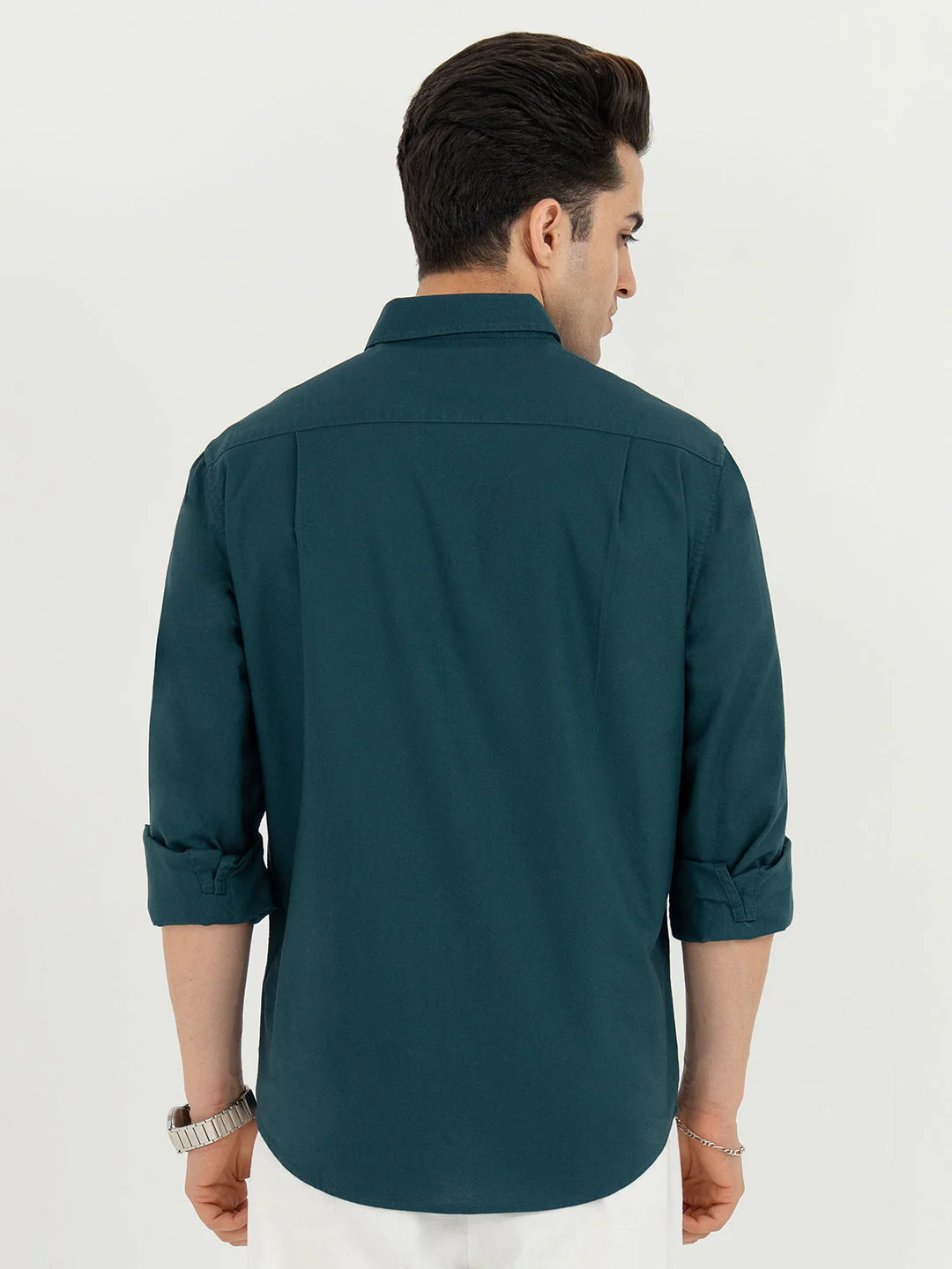 Shirts for Men in Teal | Solid Oxford Full Sleeve Casual Shirt - Image 3