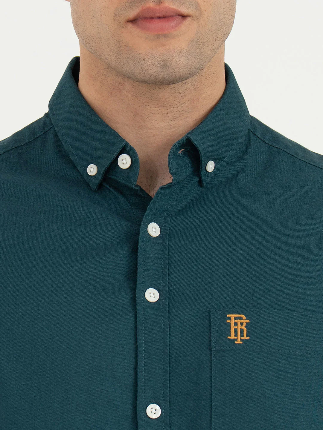 Shirts for Men in Teal | Solid Oxford Full Sleeve Casual Shirt - Image 4