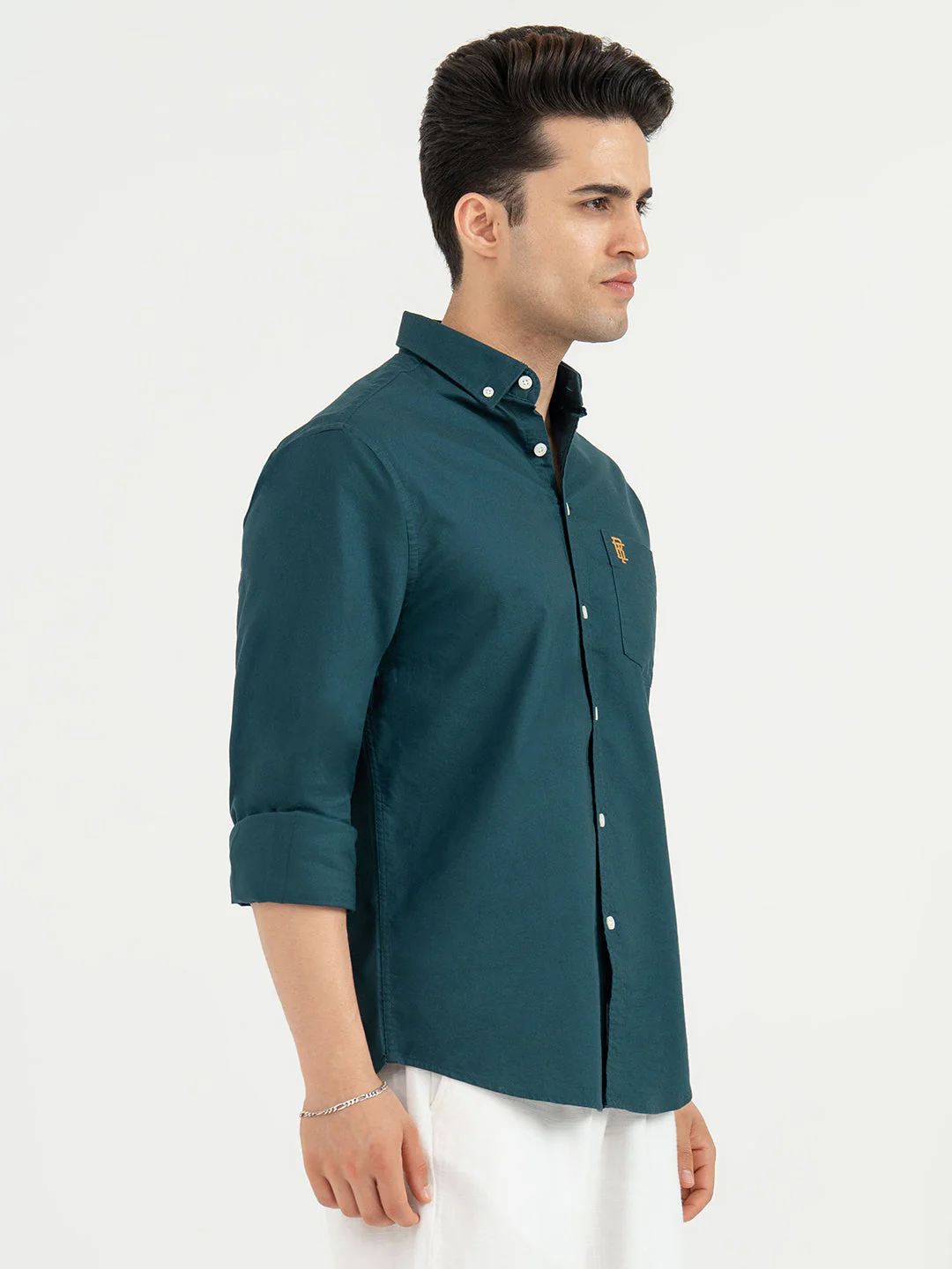 Shirts for Men in Teal | Solid Oxford Full Sleeve Casual Shirt - Image 6
