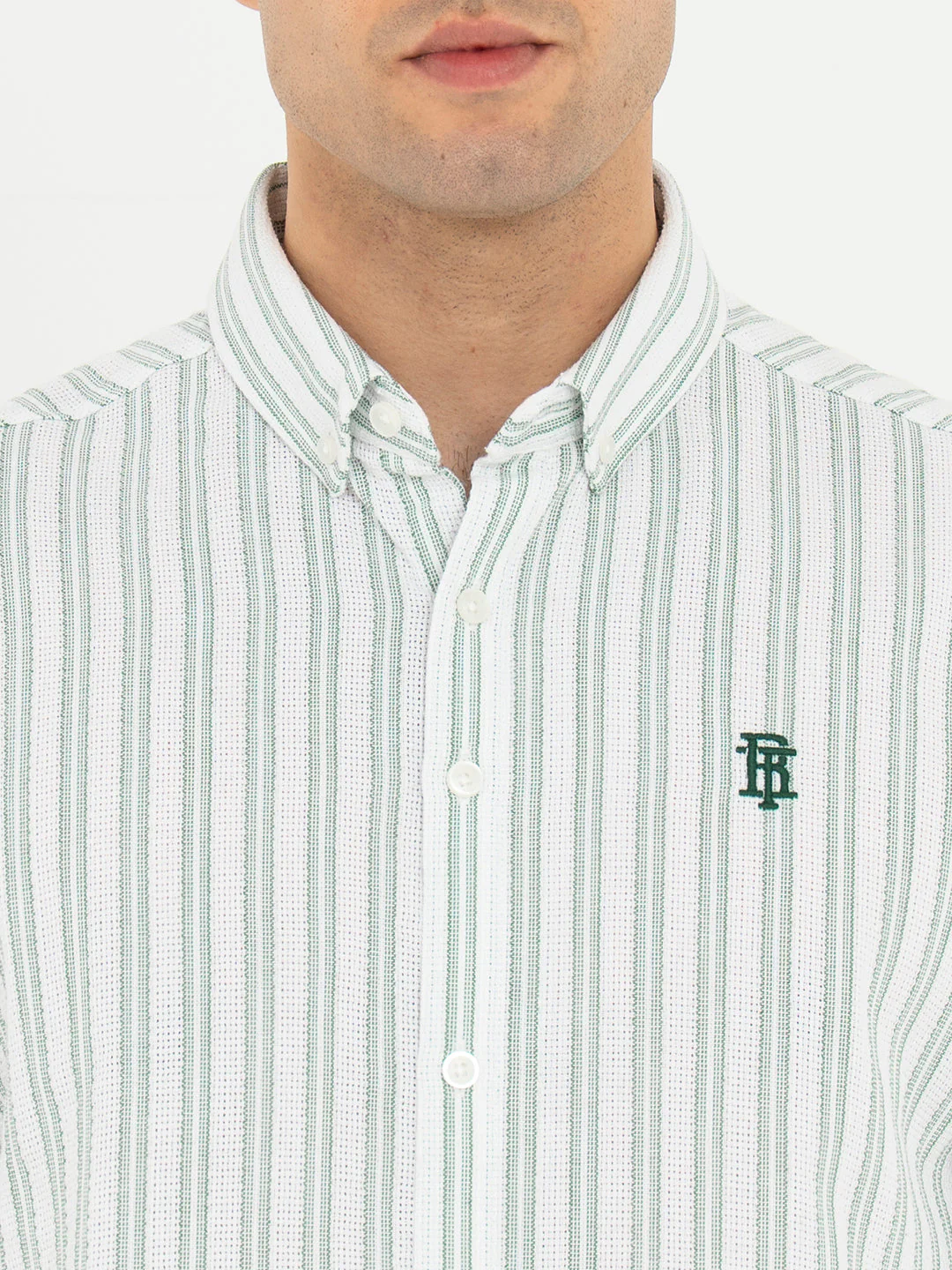Shirts for Men in White and Green | Striped Full Sleeve Casual Shirt - Image 4