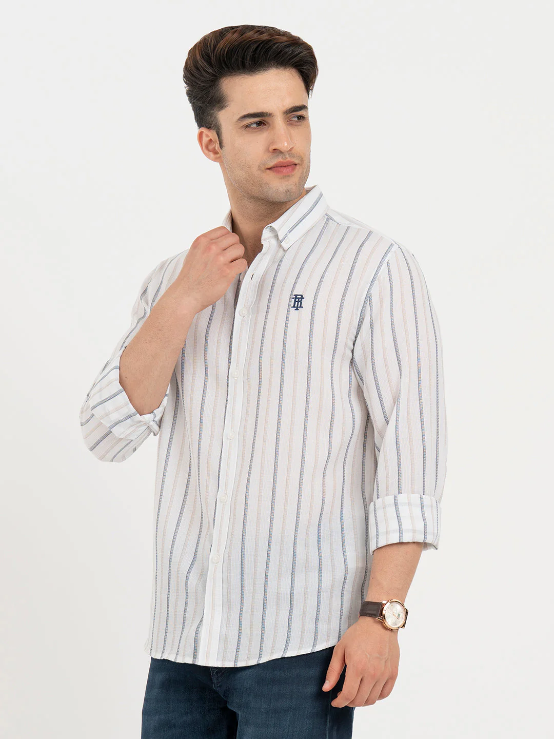 Shirts for Men in White | Striped Full Sleeve Shirt - Image 2