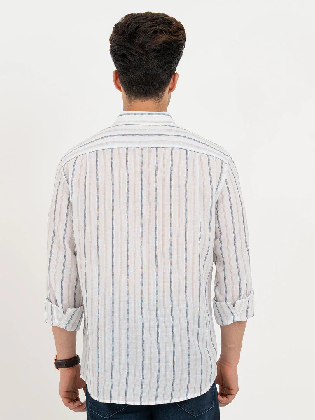 Shirts for Men in White | Striped Full Sleeve Shirt - Image 3
