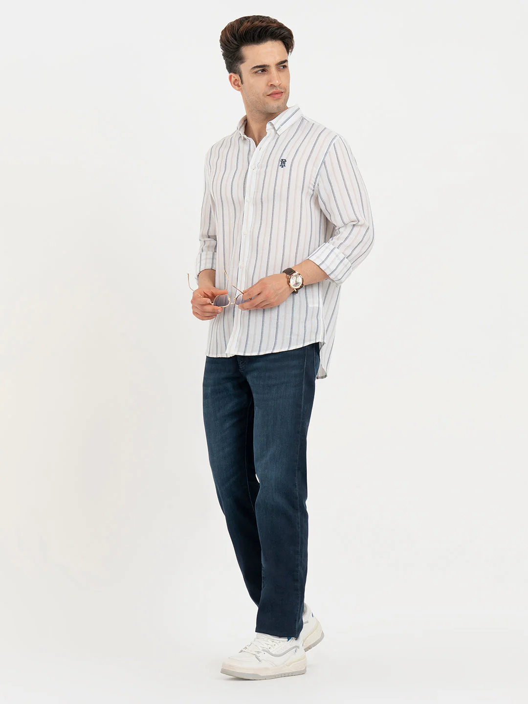 Shirts for Men in White | Striped Full Sleeve Shirt - Image 5