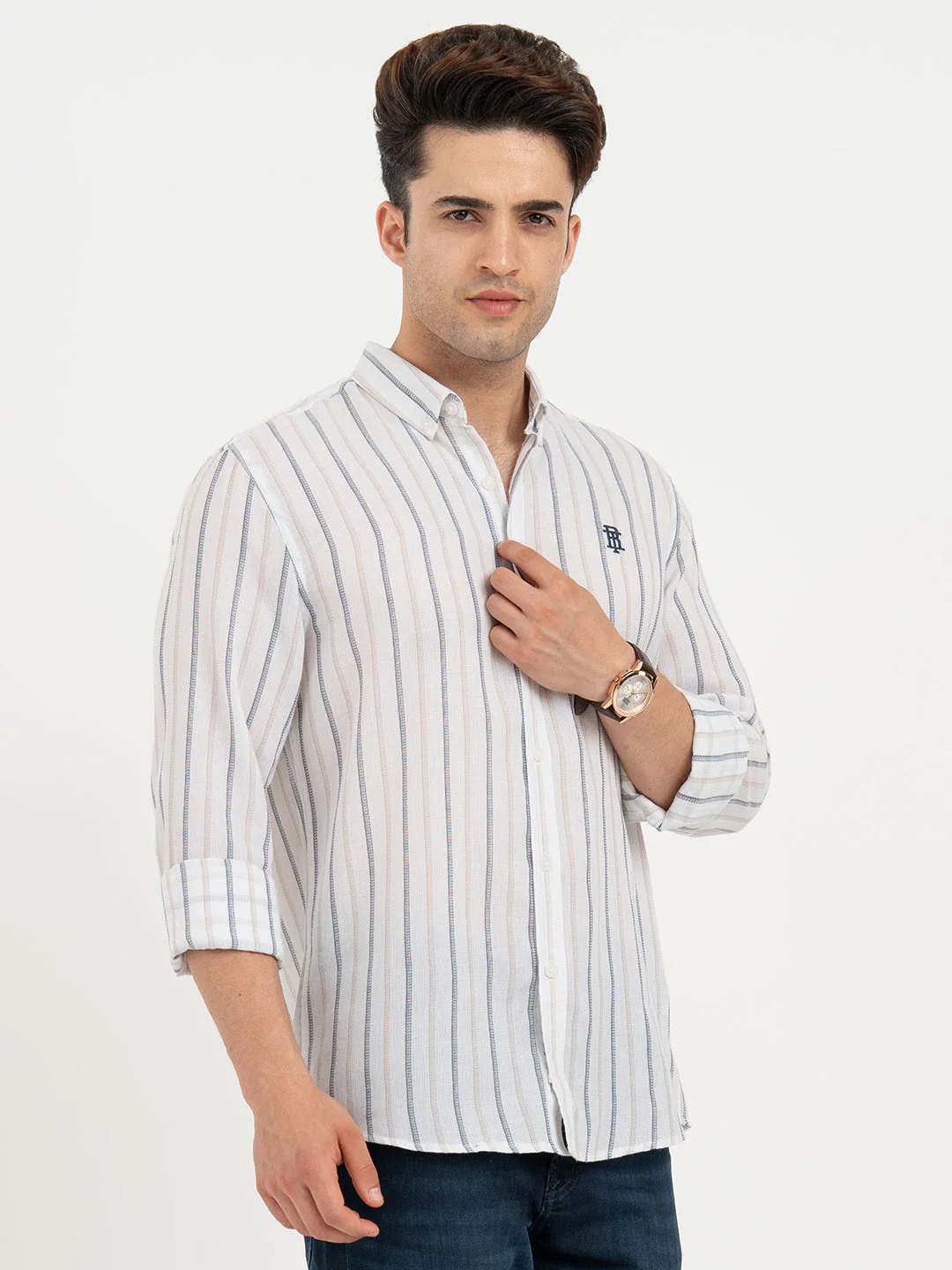 Shirts for Men in White | Striped Full Sleeve Shirt - Image 6