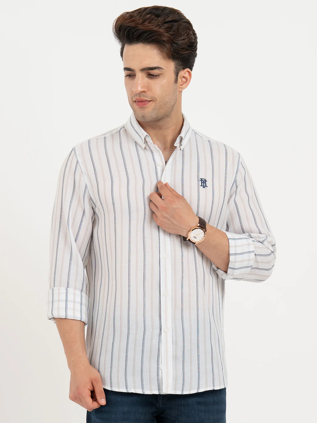 Shirts for Men in White | Striped Full Sleeve Shirt - Image 7