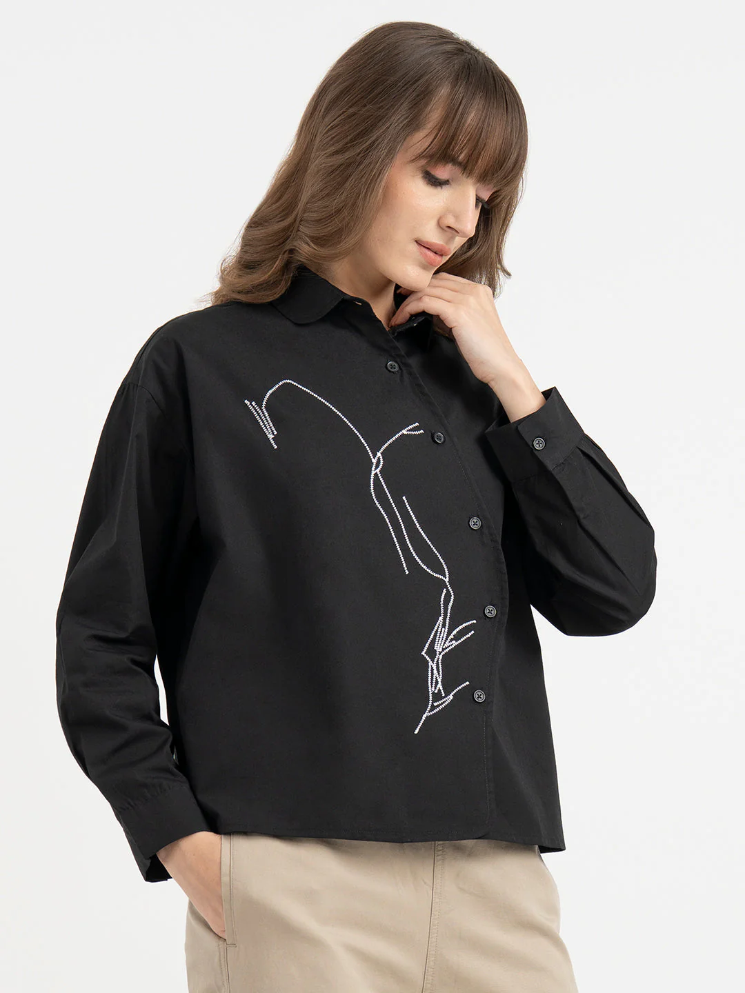 Shirts for Women in Black | Casual Cotton Shirt - Image 6