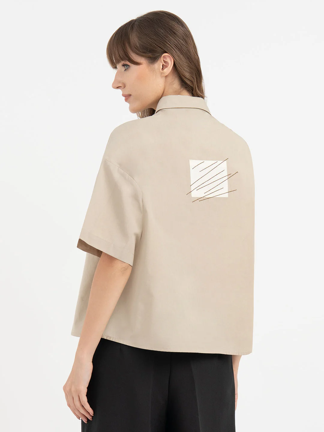 Shirts for Women in Dusty Olive | Embroidered 3/4th Sleeve Shirt - Image 3