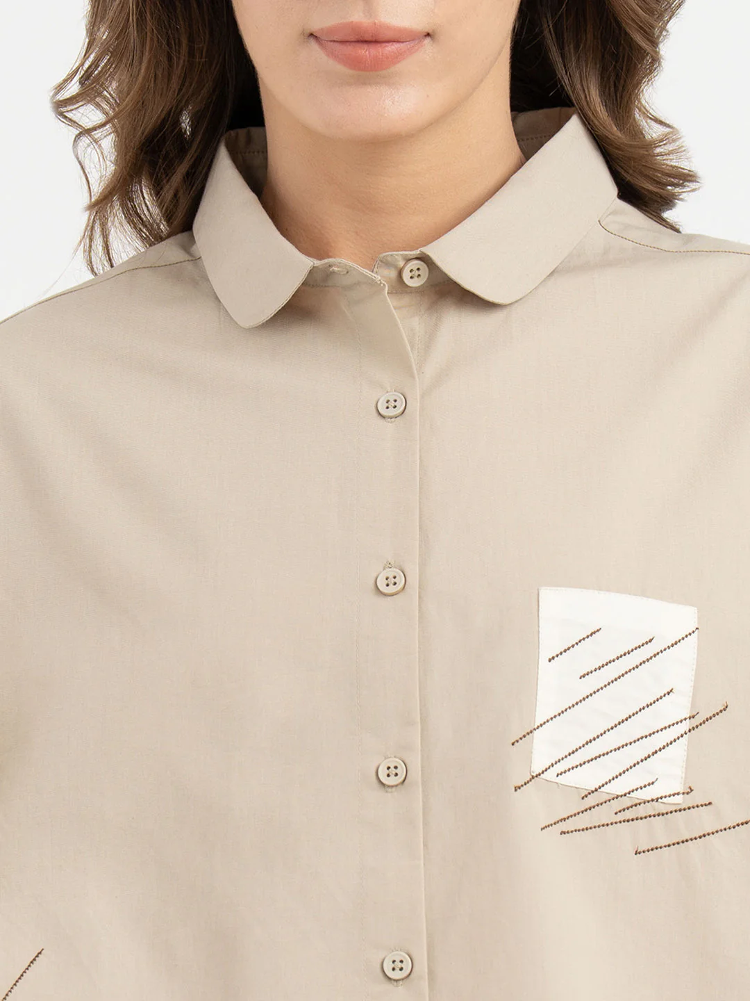 Shirts for Women in Dusty Olive | Embroidered 3/4th Sleeve Shirt - Image 4