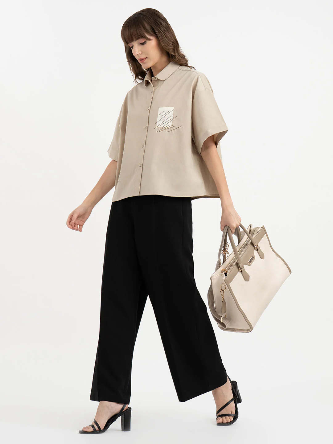 Shirts for Women in Dusty Olive | Embroidered 3/4th Sleeve Shirt - Image 5