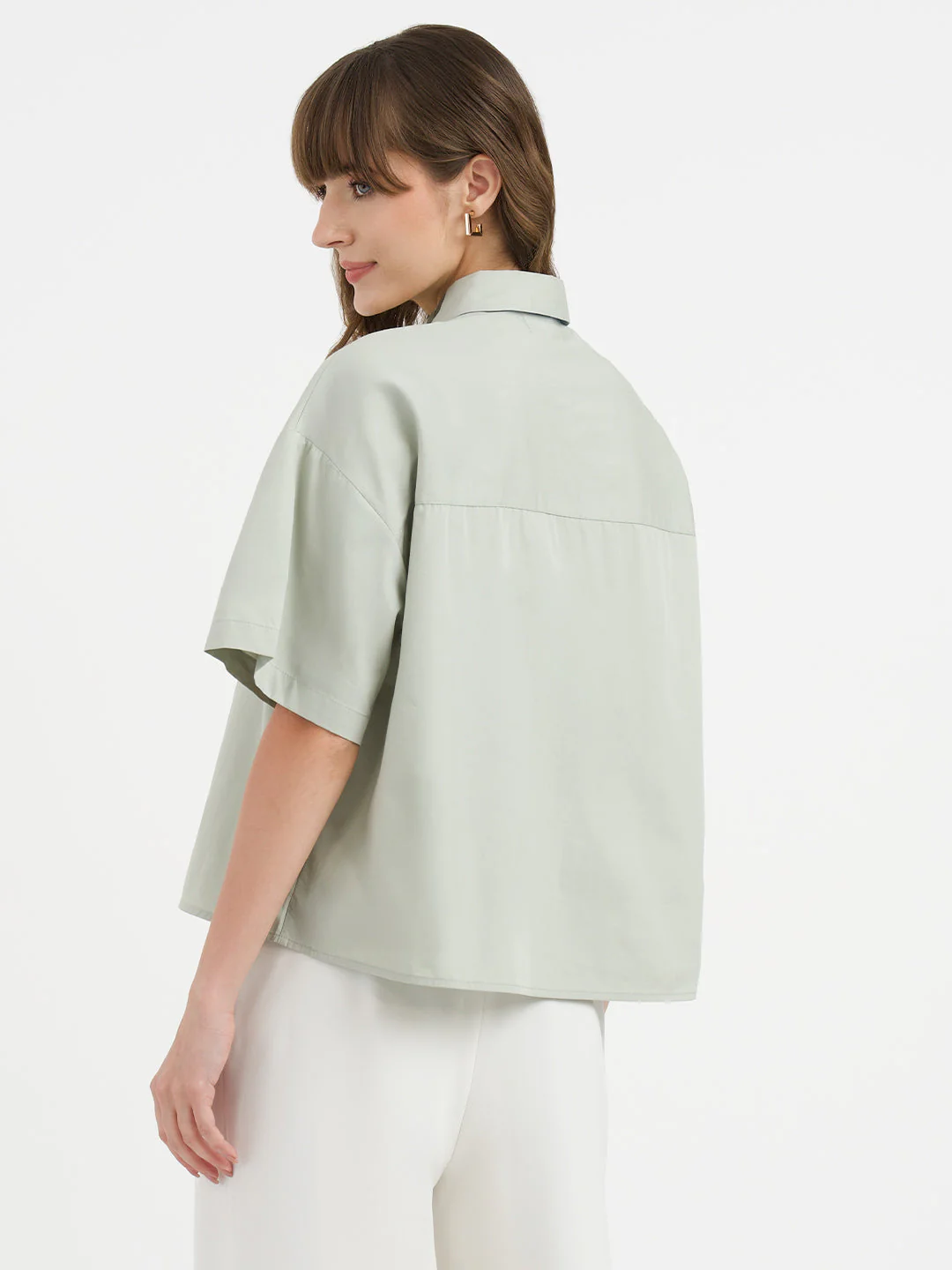 Shirts for Women in Muted Green | Casual Cotton Shirt - Image 3