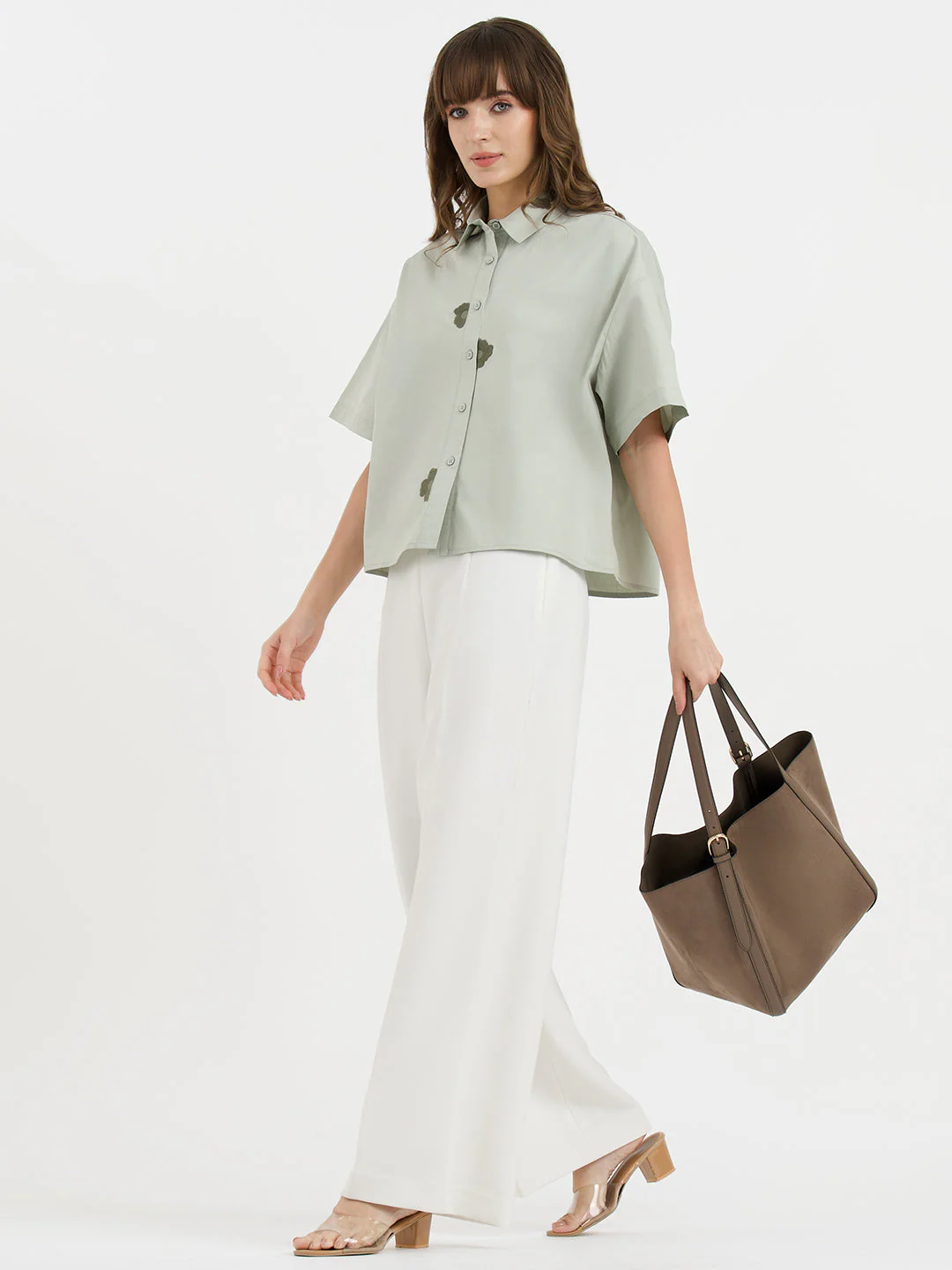 Shirts for Women in Muted Green | Casual Cotton Shirt - Image 5