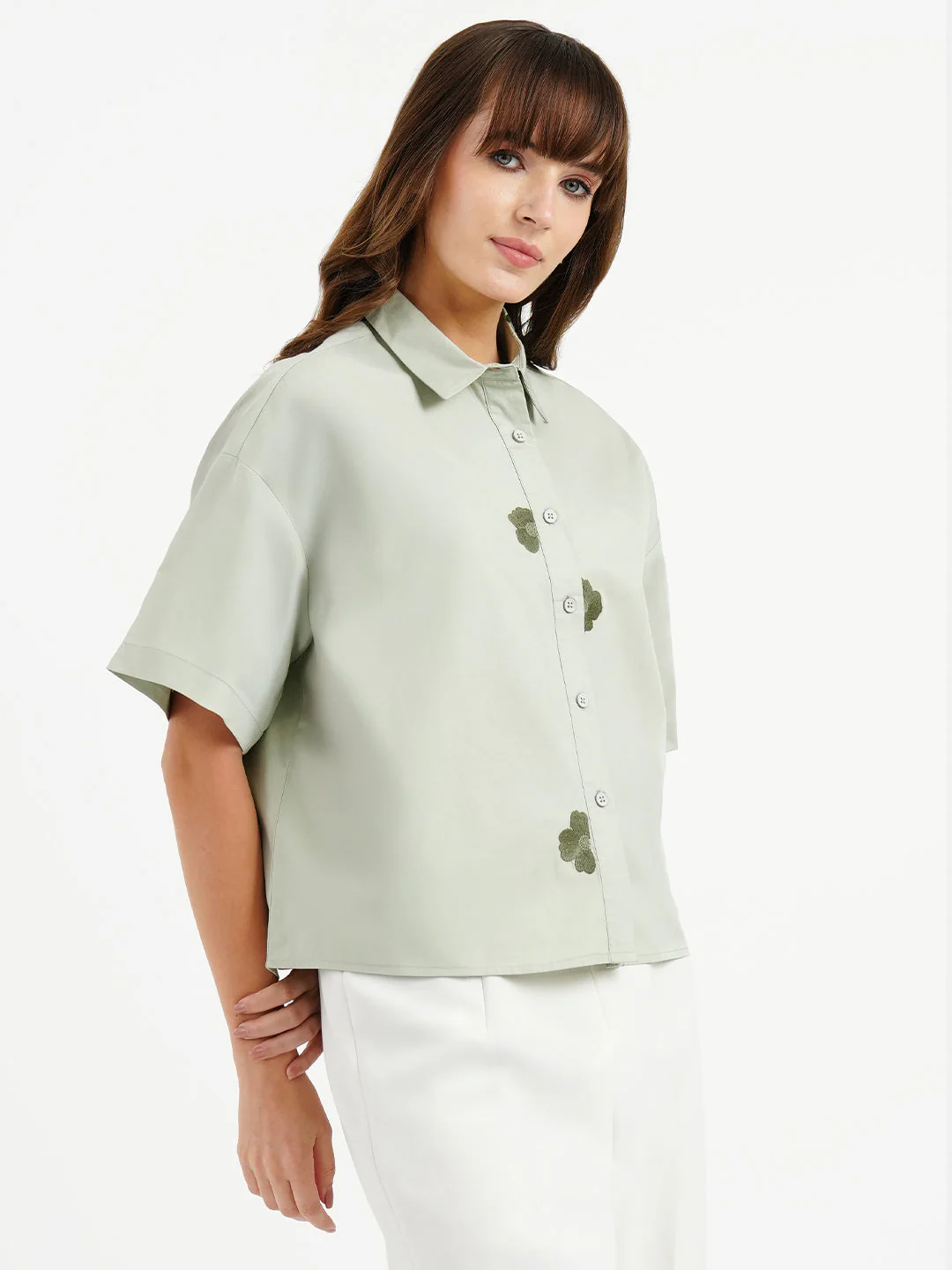 Shirts for Women in Muted Green | Casual Cotton Shirt - Image 6
