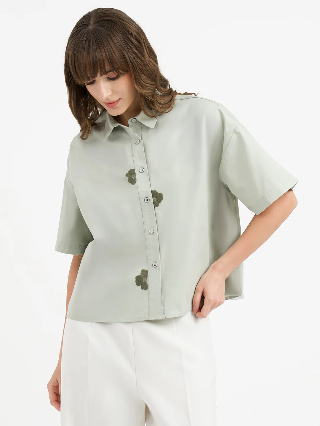 Shirts for Women in Muted Green | Casual Cotton Shirt - Image 7