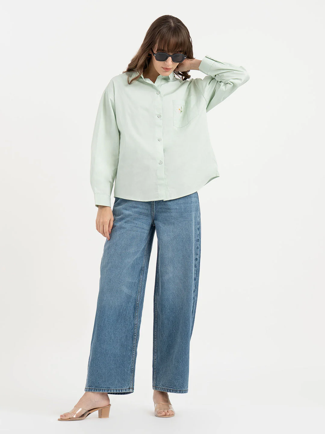 Shirts for Women in Pastel Green | Graphic Full Sleeve Shirt - Image 5