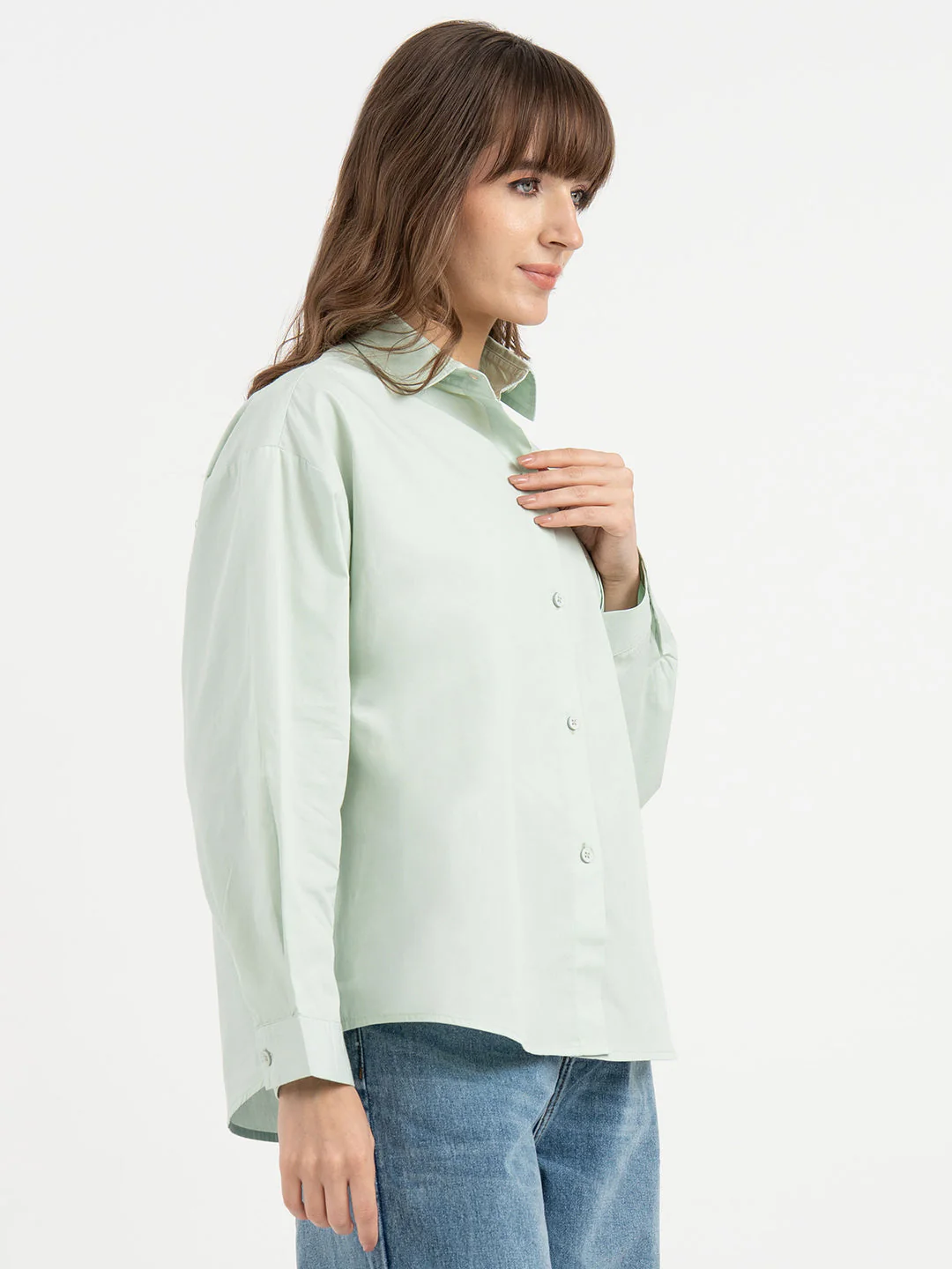 Shirts for Women in Pastel Green | Graphic Full Sleeve Shirt - Image 6