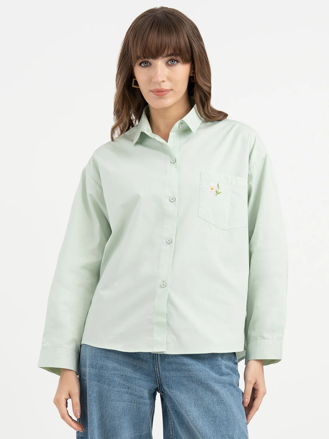 Shirts for Women in Pastel Green | Graphic Full Sleeve Shirt - Image 7
