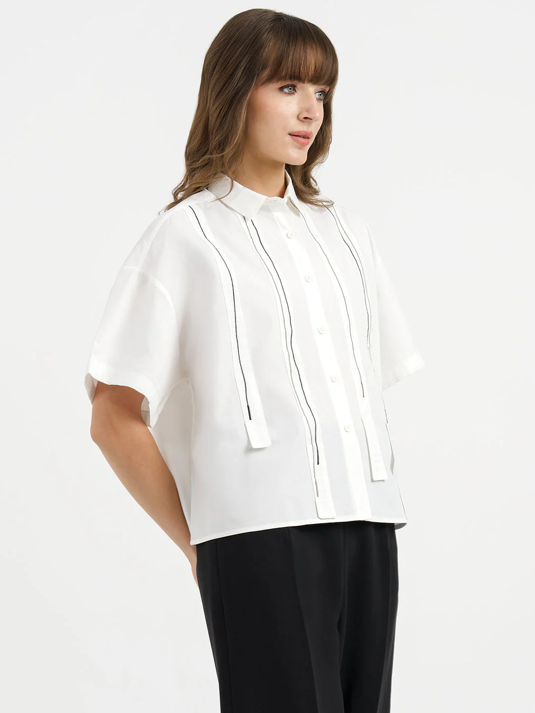 Shirts for Women in White | Casual Tassel Shirt - Image 6