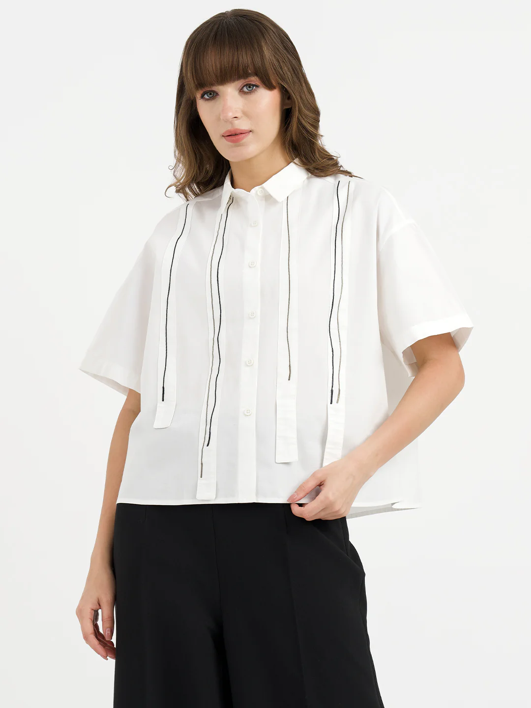 Shirts for Women in White | Casual Tassel Shirt - Image 7