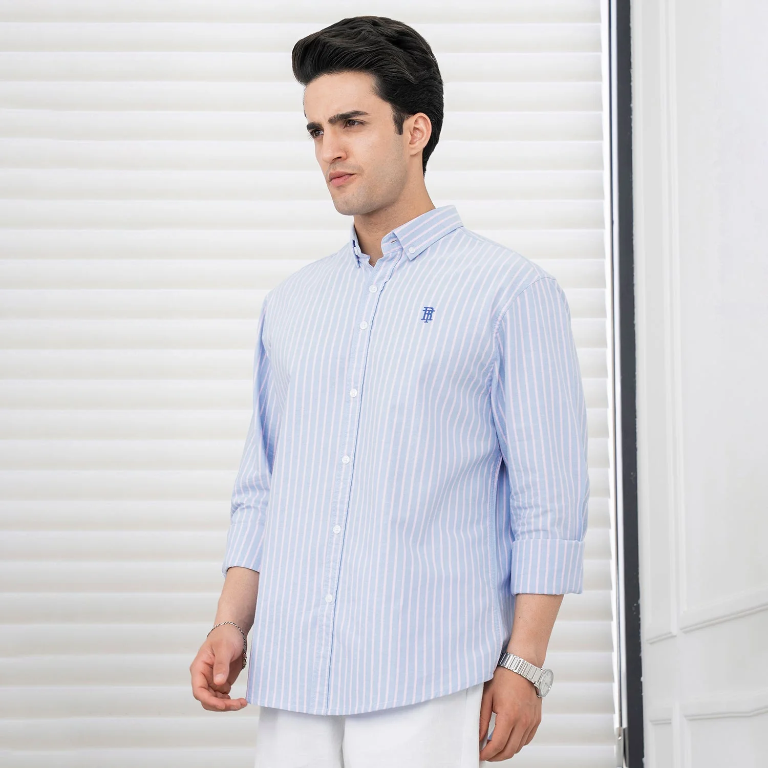 Shirts for Men in Pink | Cotton Oxford Check Full Sleeve Shirt - Image 5