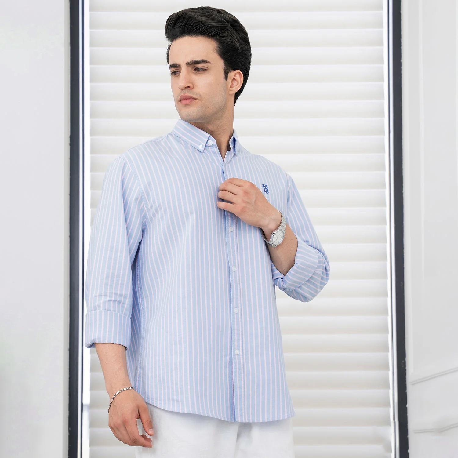 Shirts for Men in Pink | Cotton Oxford Check Full Sleeve Shirt - Image 6