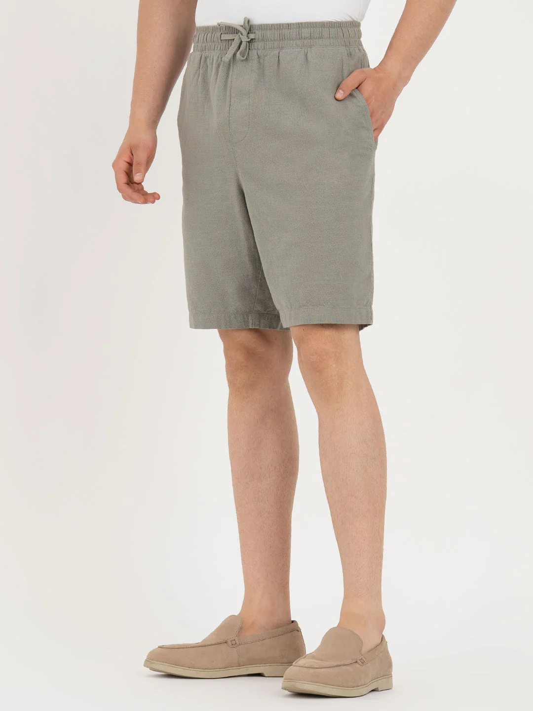 Shorts for Men in Olive | Cotton Knee Length Shorts - Image 2