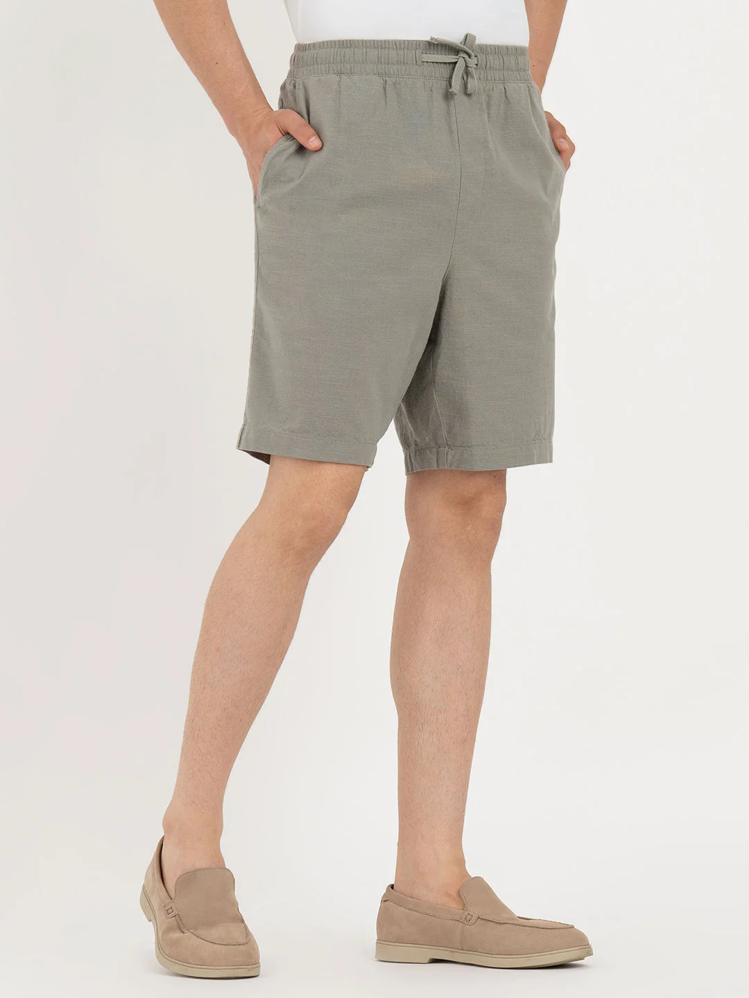 Shorts for Men in Olive | Cotton Knee Length Shorts - Image 6