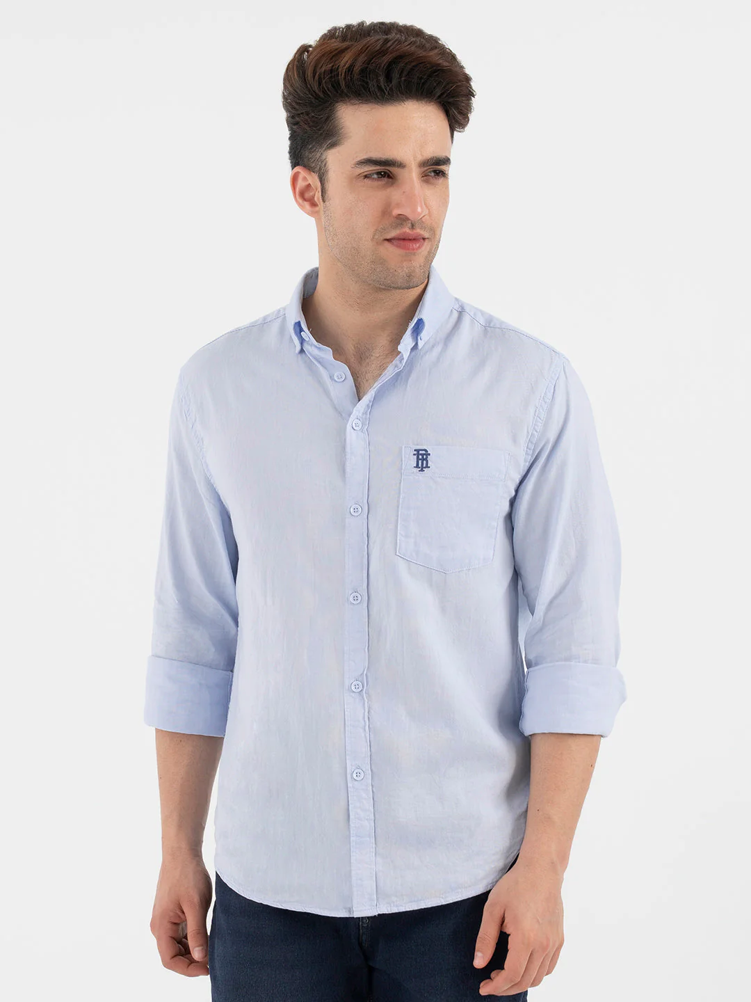 Red Tape Sky Blue Solid Full Sleeve Shirt for Men - Image 2