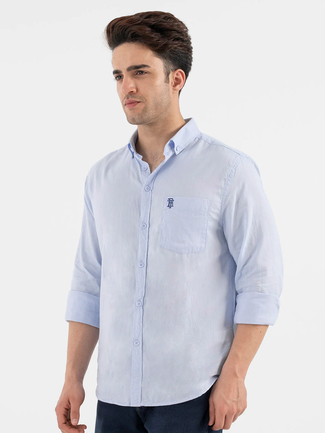 Red Tape Sky Blue Solid Full Sleeve Shirt for Men - Image 3