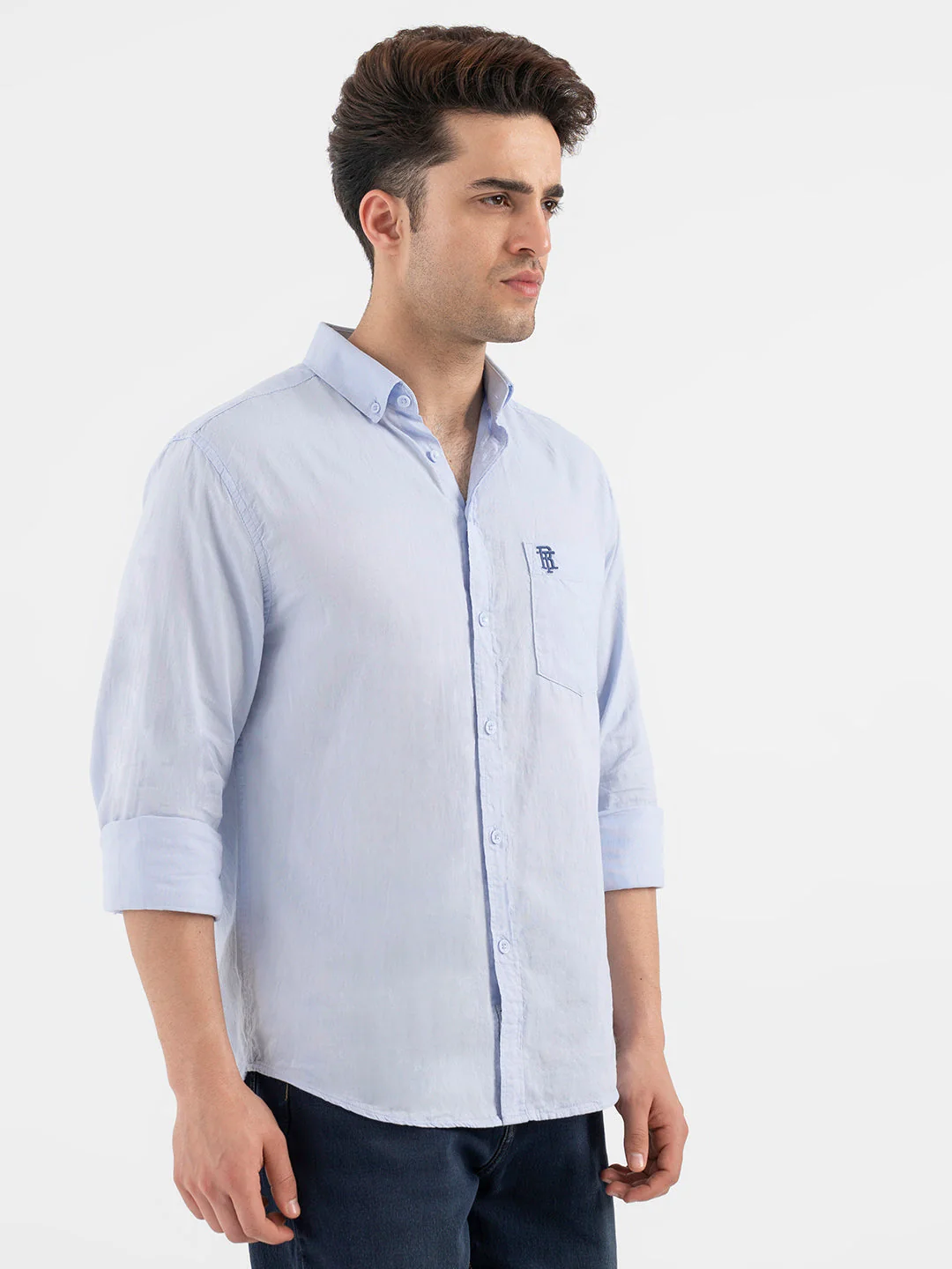 Red Tape Sky Blue Solid Full Sleeve Shirt for Men - Image 7