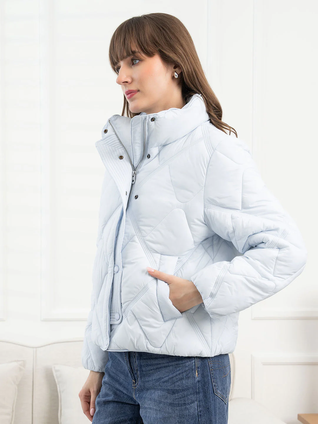 Sky Blue Padded Jacket for Women - Image 2