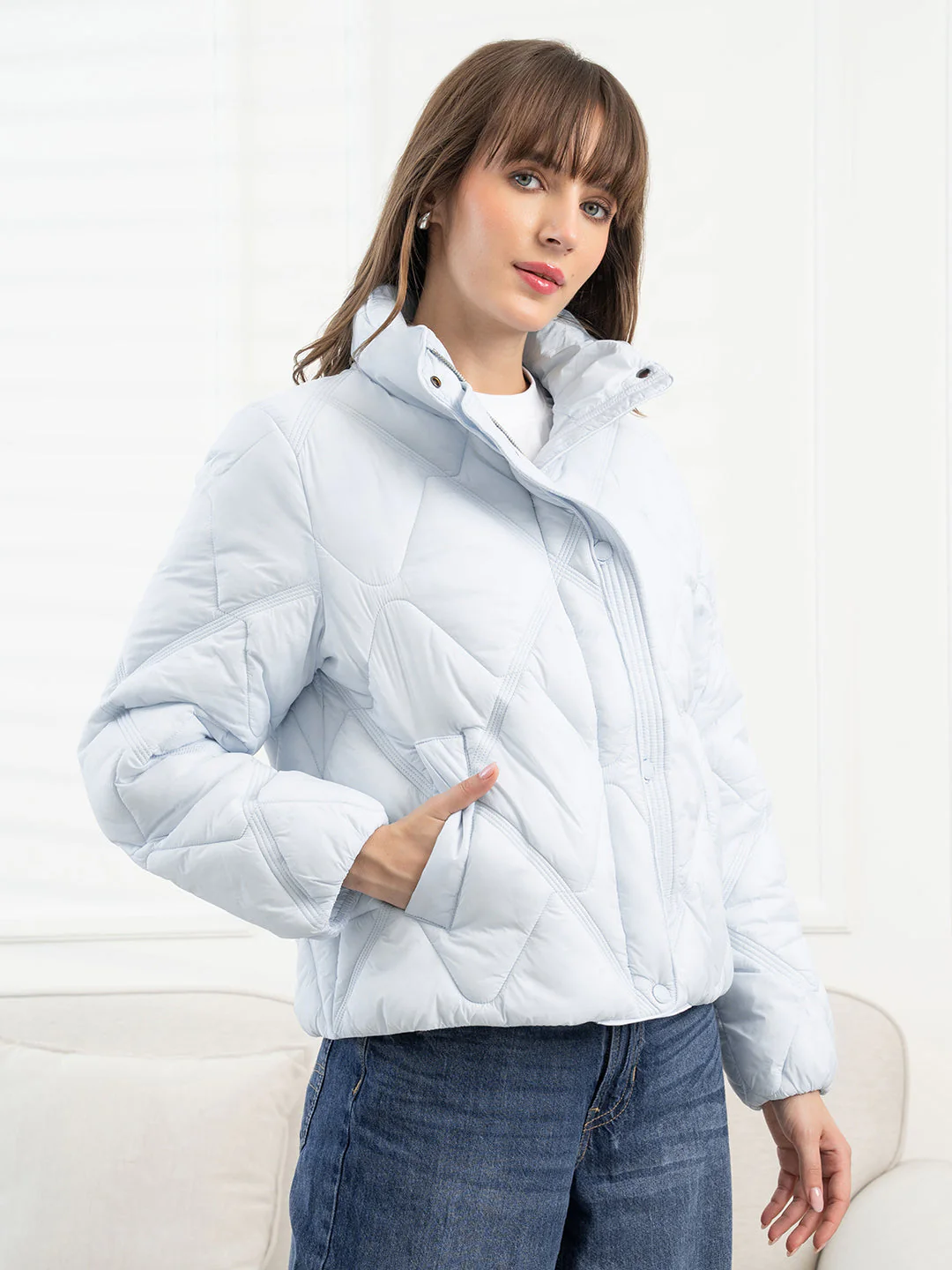 Sky Blue Padded Jacket for Women - Image 6