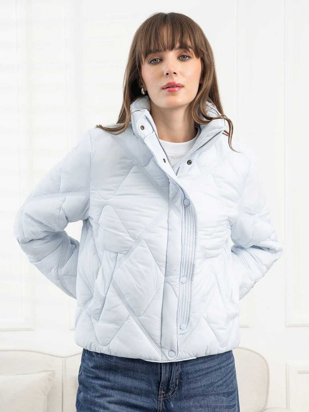 Sky Blue Padded Jacket for Women - Image 7
